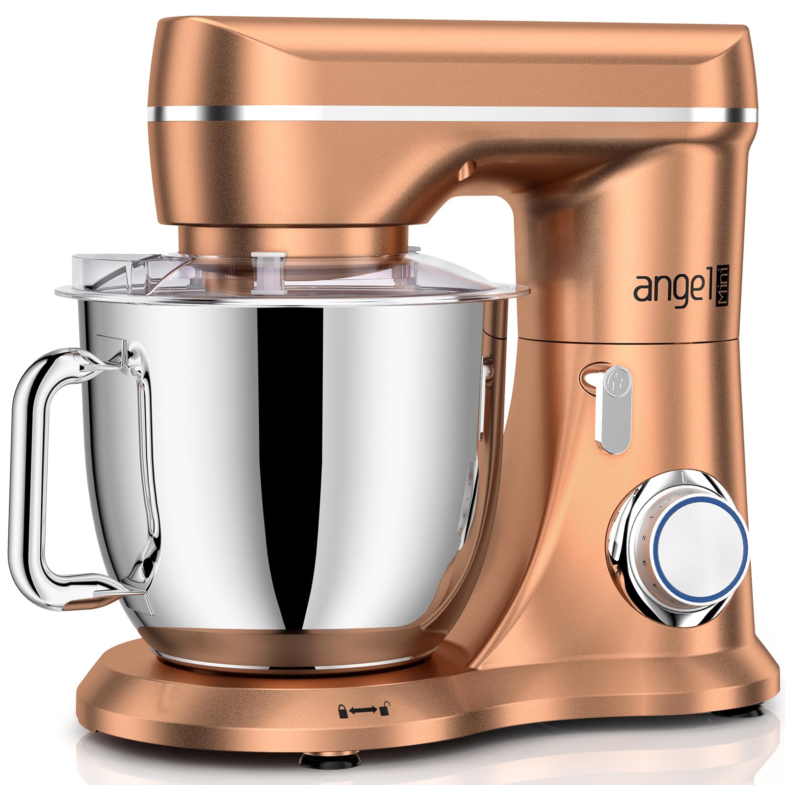 10-Speed 5QT Mini Angel Stand Mixer - Tilt-Head Electric Kitchen Mixer with Stainless Steel Bowl, Dough Hook, Wire Whisk & Flat Beater (Champagne) - Perfect for Baking Cakes, Cookies, Bread & More