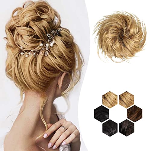 LUNDEREN 100% Human Hair Messy Bun Hair Piece for Women - Real Hair Scrunchie with Elastic Band, Tousled Updo Bun & Ponytail Extension (18#) - Perfect for Weddings, Parties & Everyday Styling