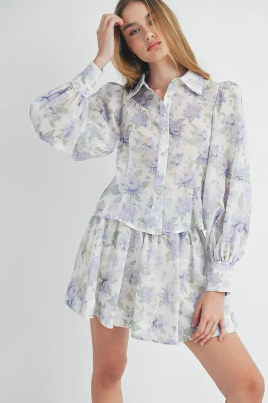 Floral Print Button Down Blouse and Mini Skirt Set for Women | Summer Casual Outfit | Office Wear & Date Night Fashion