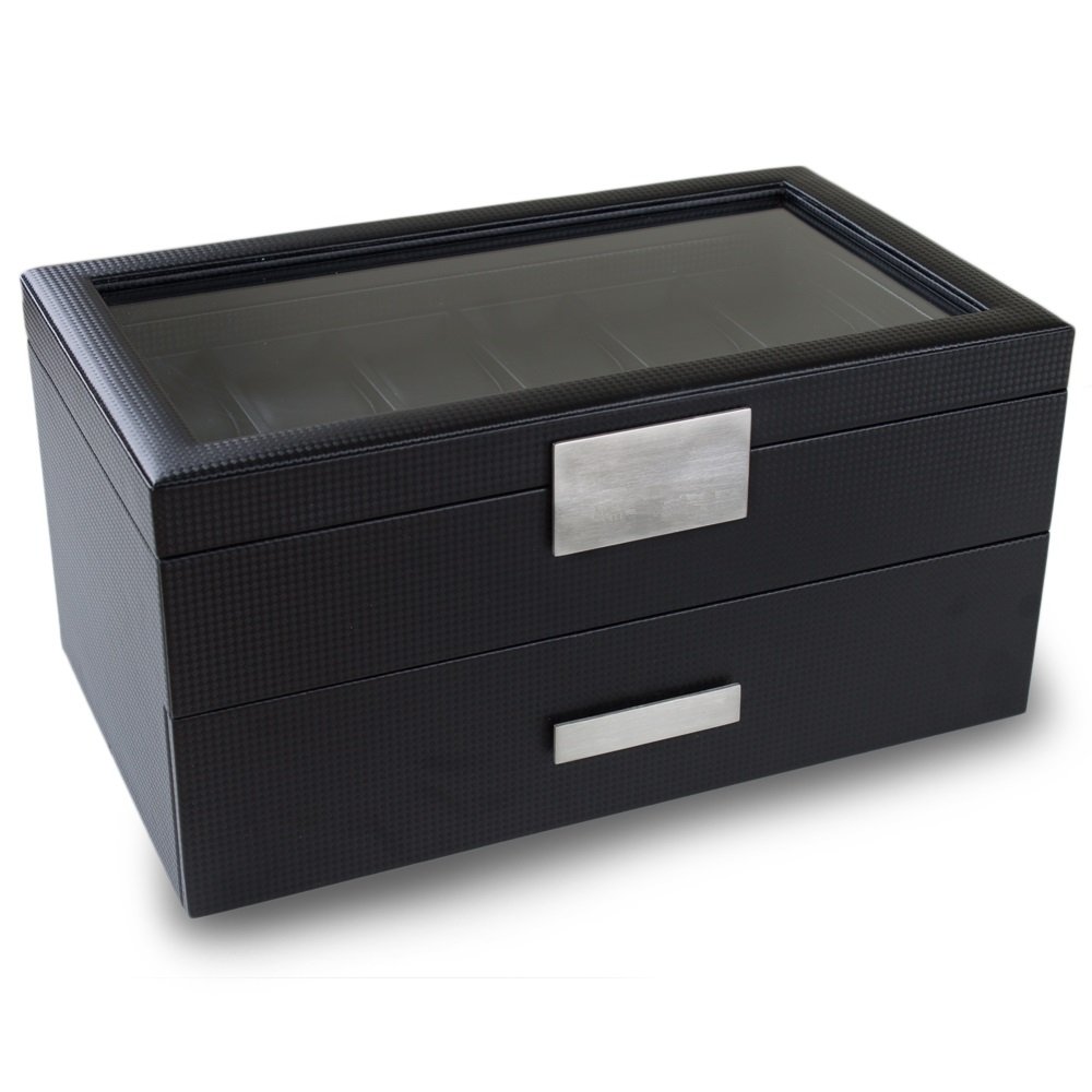 Premium 24-Slot Luxury Watch Box for Men - Carbon Fiber Design with Metal Buckle, Large Glass Top & Leather Pillows - Perfect for Watch Collectors, Jewelry Storage & Gift Giving - Ideal for Home, Office & Travel Organization