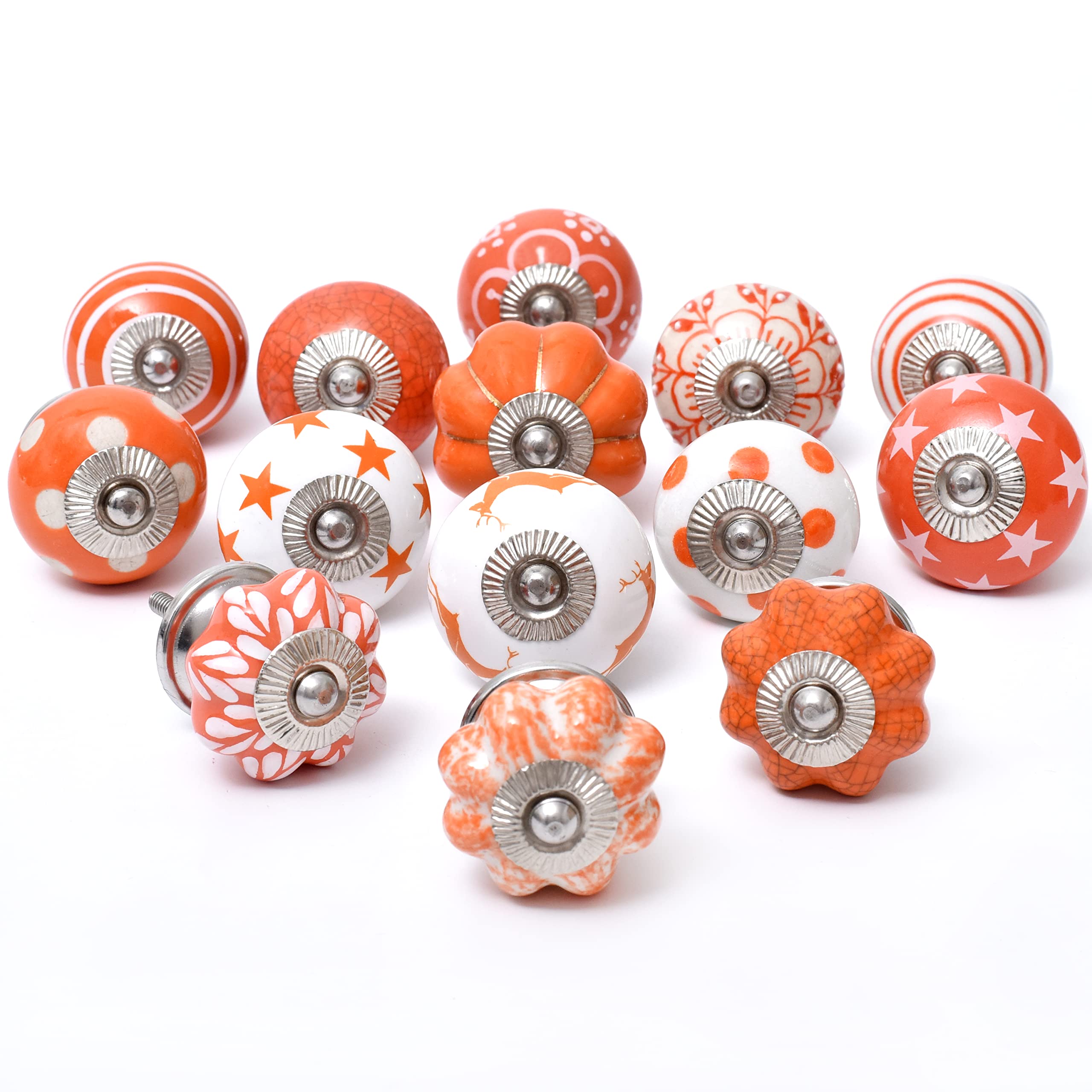 Vintage Orange Ceramic Cabinet Knobs - 25 Pack Decorative Drawer Pulls for Kitchen & Dresser - 1.5