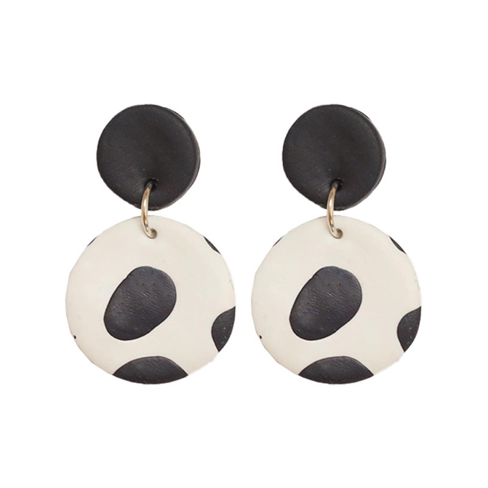 Bohemian Cow Print Clay Dangle Earrings - Handmade Round & Heart Shape Earrings for Women & Girls - Perfect for Boho Fashion, Casual Wear & Gift Giving