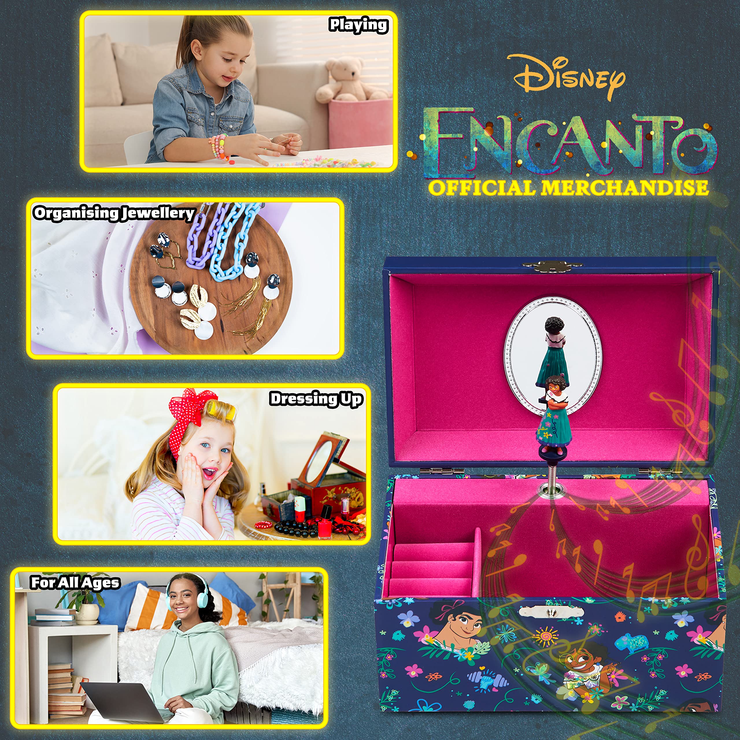 Disney Encanto Musical Jewelry Box for Girls - Frozen, Ariel The Little Mermaid, Mirabel (Multicolor Encanto) - Perfect Gift for Birthday, Christmas & Disney Princess Fans
