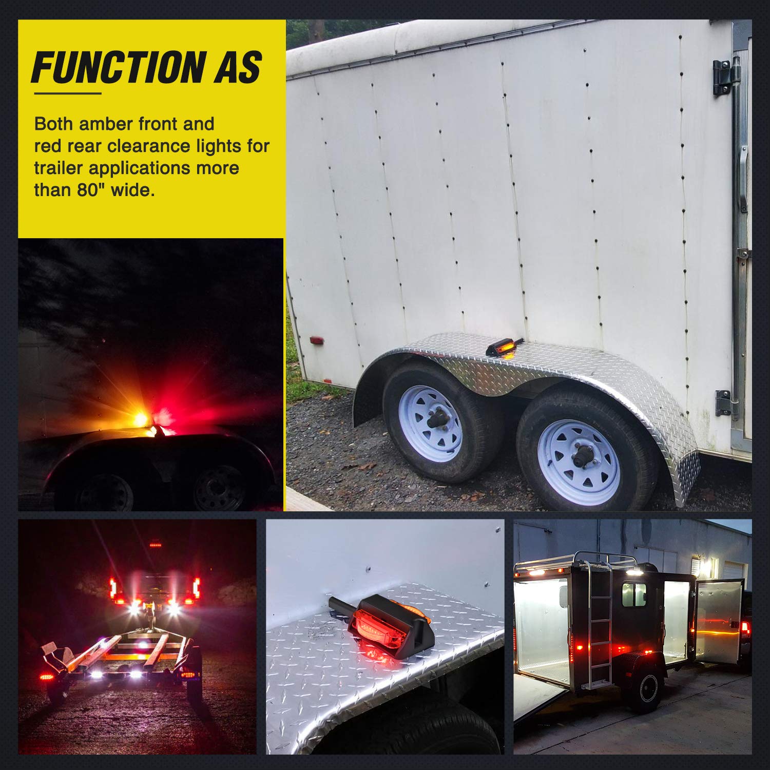 Nilight 2PCS LED Trailer Fender Lights - Amber Front & Red Rear, Pre-Wired Clearance Marker Lights for Trucks & Trailers | Waterproof, Durable for Heavy-Duty Use in Towing & Hauling
