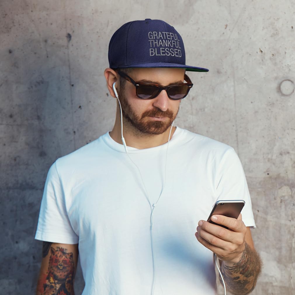 Speedy Pros Snapback Hat for Men - Flat Brim Baseball Cap with Embroidered 'Grateful Thankful Blessed Christ Faith Jesus' Design - Perfect for Church, Outdoor Activities & Streetwear Fashion