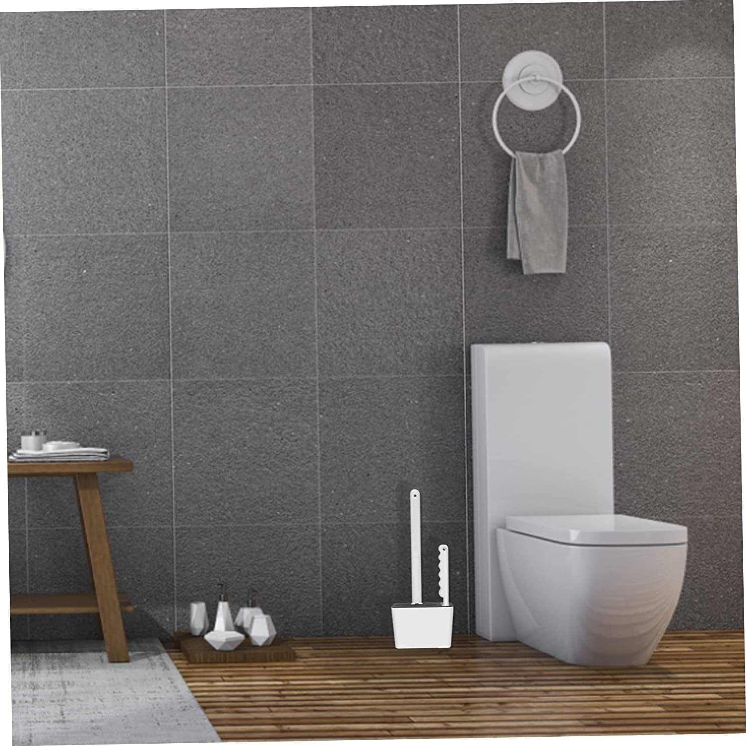 Wall Mounted Toilet Brush Set with Holder - Heavy Duty Bathroom Cleaning Kit for Toilet Bowl | Space Saving Design for Small Bathrooms, RVs & Apartments