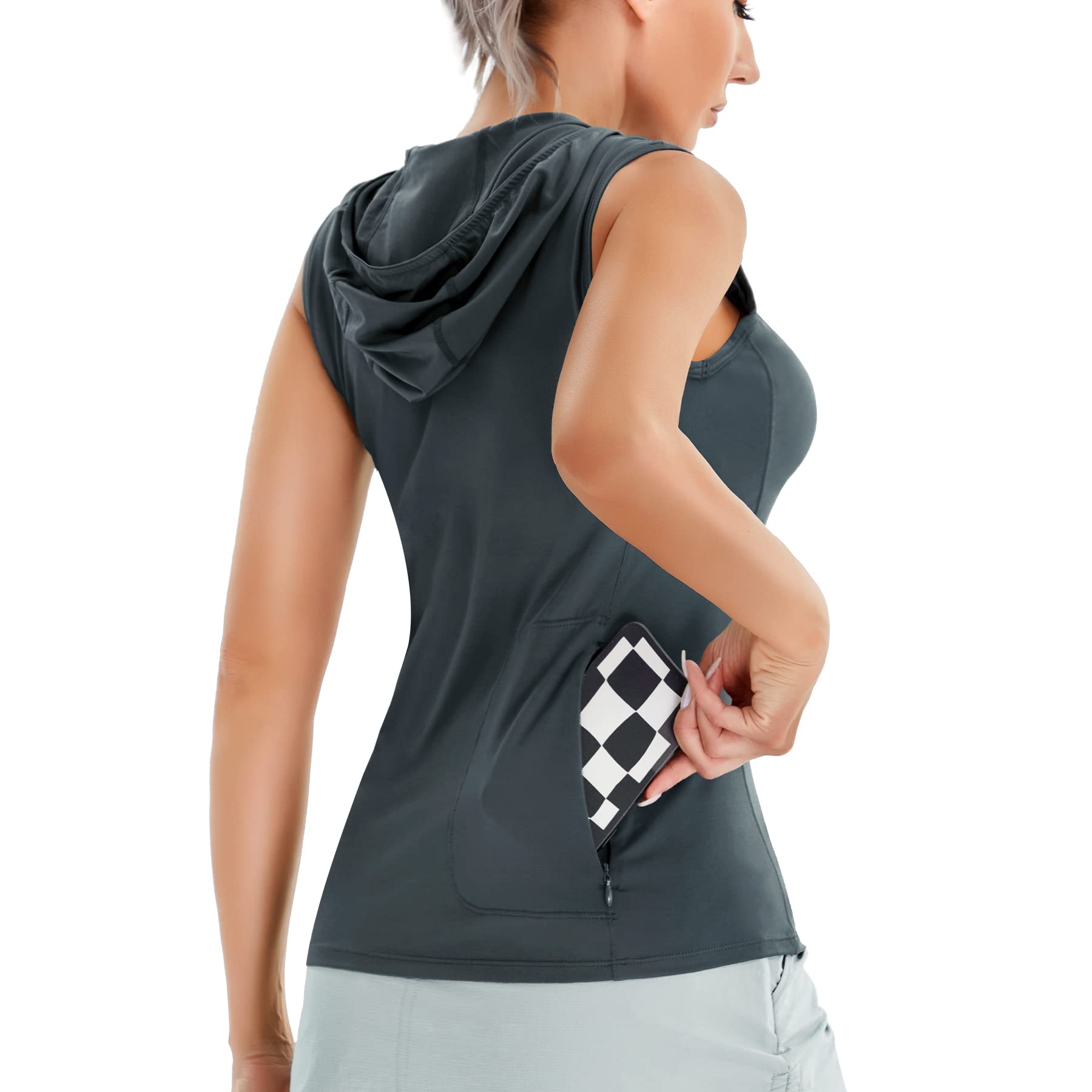 XIAOXIAO Women's Loose Fit Sleeveless Hooded Workout Tank Top with Pockets - Breathable Running Shirt for Gym, Yoga & Outdoor Activities
