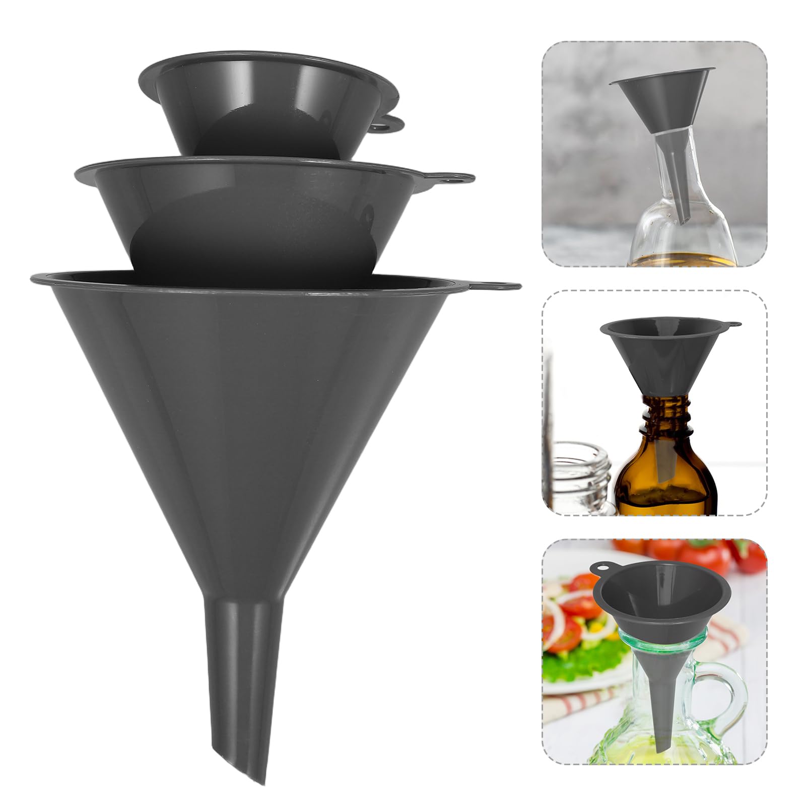 3-Piece Plastic Funnel Set (5mm/8mm/10mm) - Large, Medium & Small Kitchen Funnels for Bottles, Cooking, Baking, Oil Transfer & DIY Projects - Durable Food-Grade Filling Funnels for Home & Professional Use