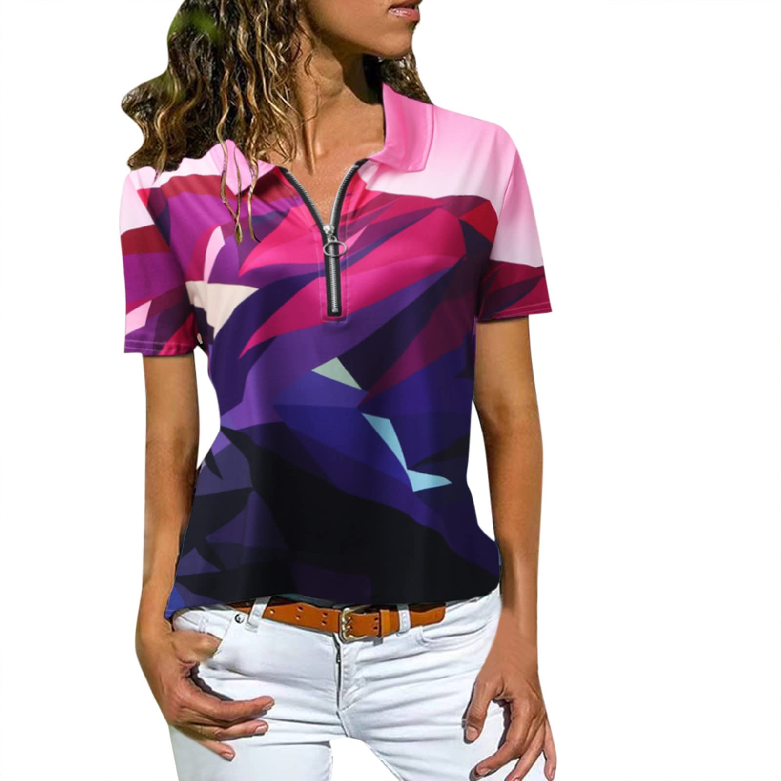Women's White Long Sleeve Casual Shirt - Soft Loose Fit Blouse with Lapel & Zipper Detail, Printed Fashion Top for Work, Office, Dating & Everyday Wear