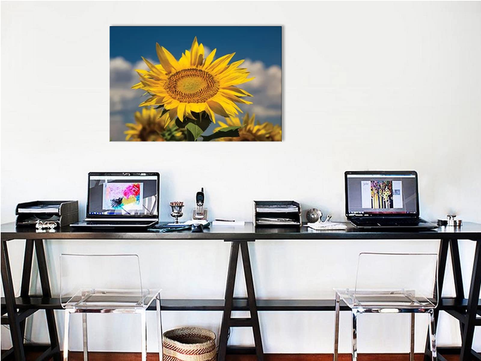 Sunflower Canvas Wall Art - Yellow Floral Print Painting, Modern Framed Flower Poster for Home Decor - Perfect for Bedroom, Bathroom & Living Room - Ready to Hang (18”x12”)