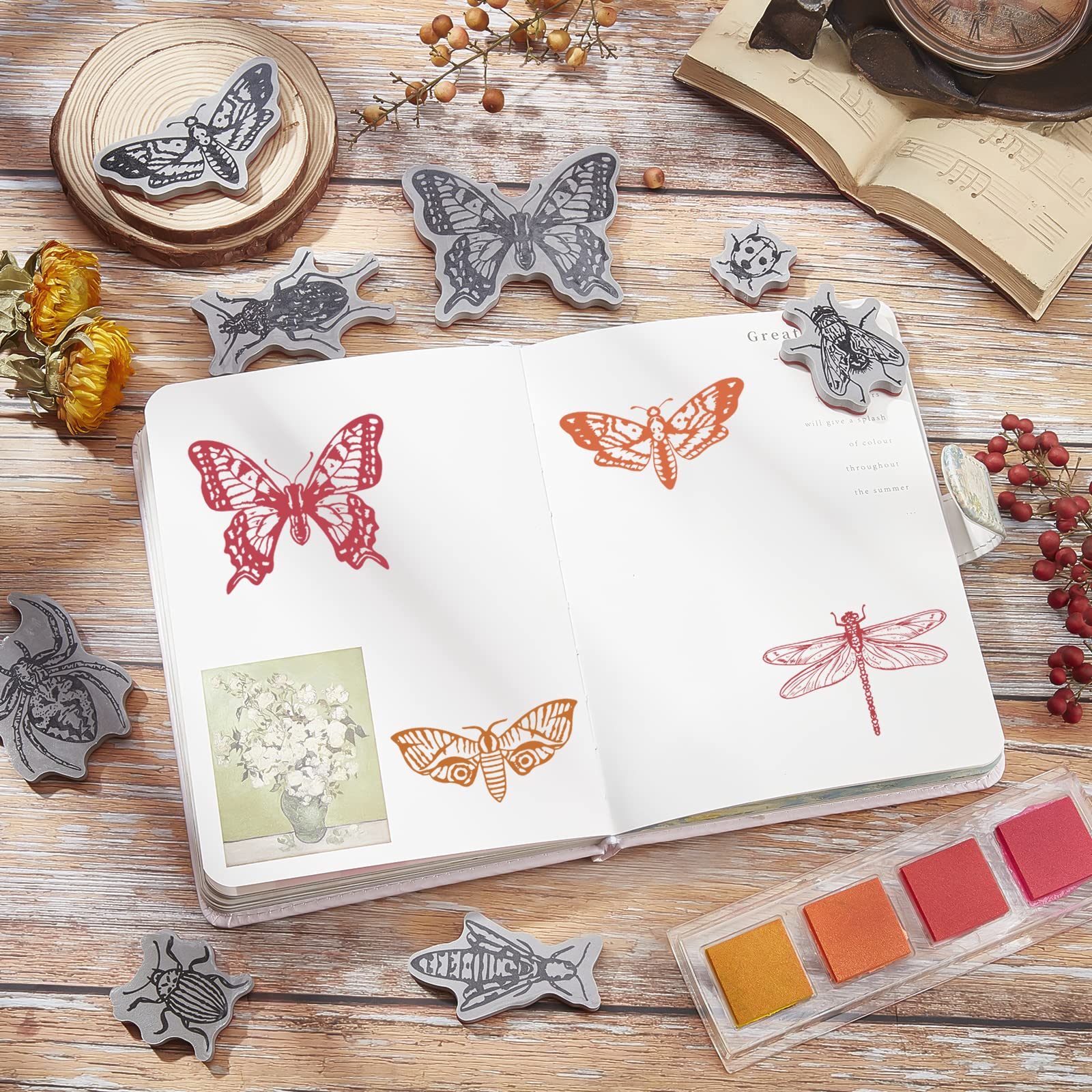GLOBLELAND Insect Rubber Stamps Set - Butterfly, Dragonfly, Beetle & Ladybug Stamps for DIY Scrapbooking, Card Making, Photo Album Decoration - Perfect for Birthday Cards, Journals, and Paper Crafts