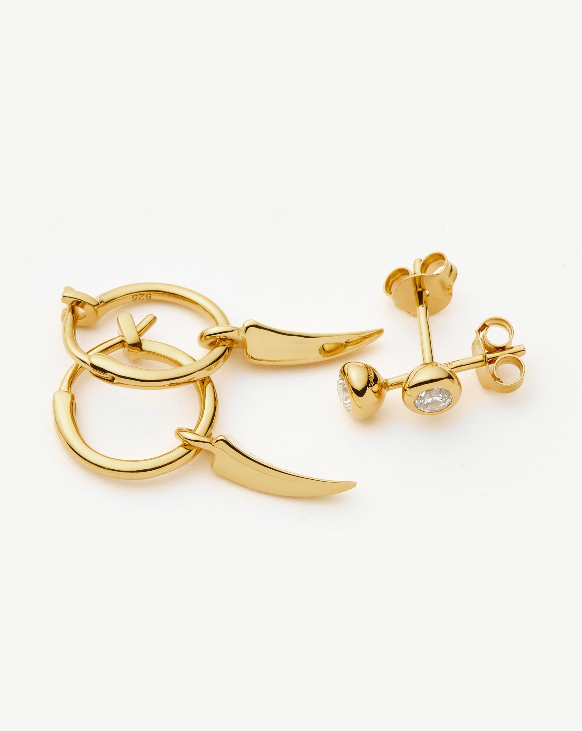 18k Gold Vermeil Claw Hoop & Stud Earrings Set - Elegant Dangle Hoops & Minimalist Studs for Women, Perfect for Everyday Wear, Date Night & Special Occasions