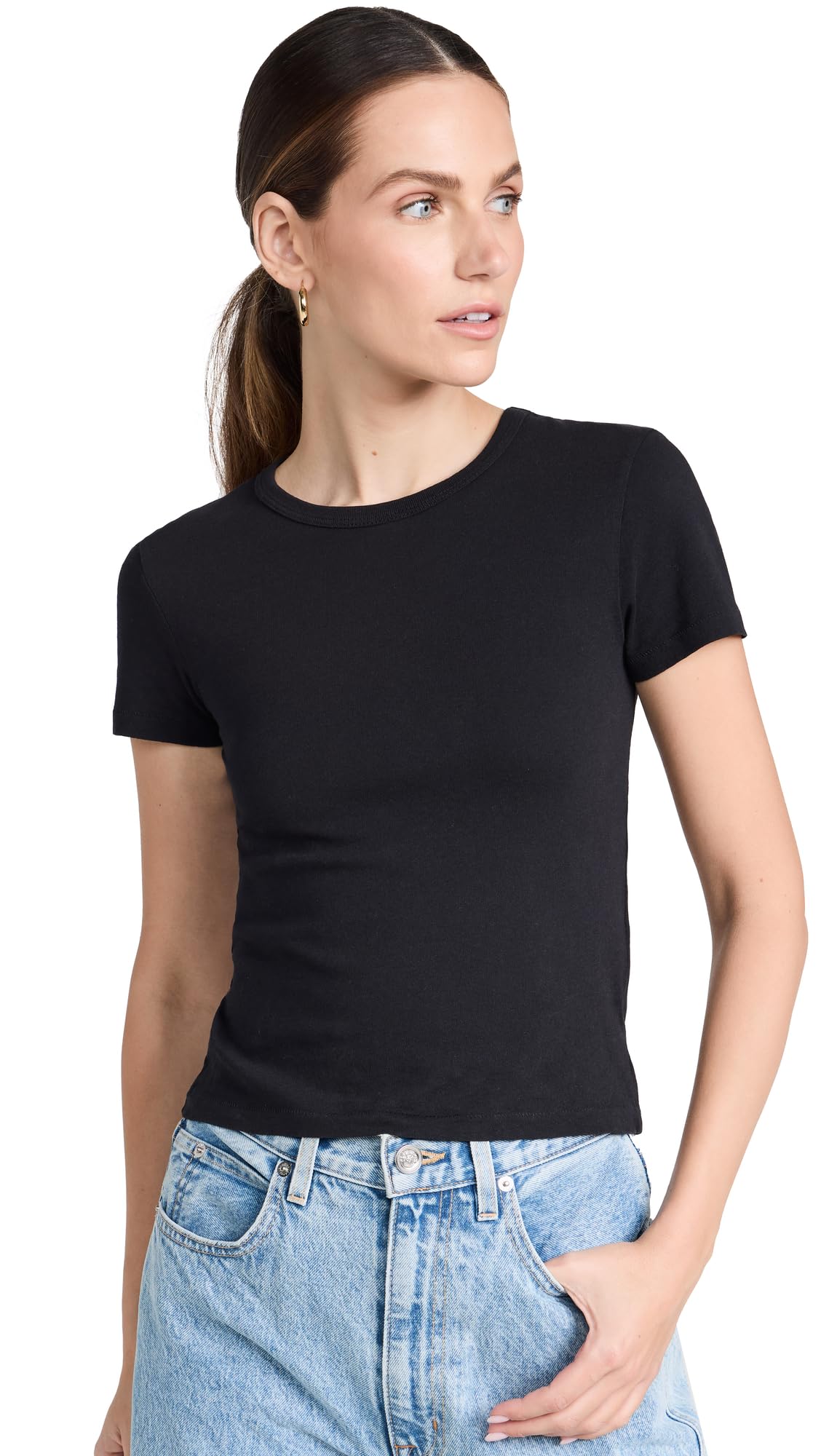 Women's Soft Baby Tee - Raven Black Short Sleeve T-Shirt for Casual Wear & Layering | Perfect for Everyday Outfits, Lounge & Street Style