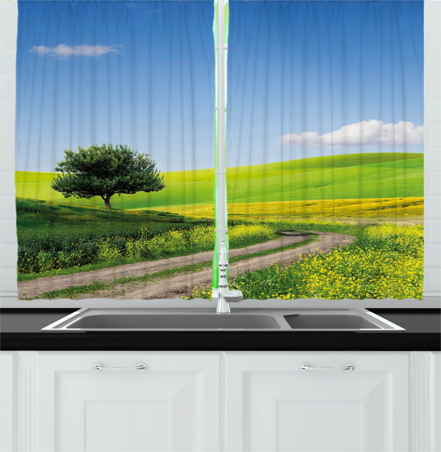Ambesonne Country Kitchen Curtains - 2 Panel Set, 55