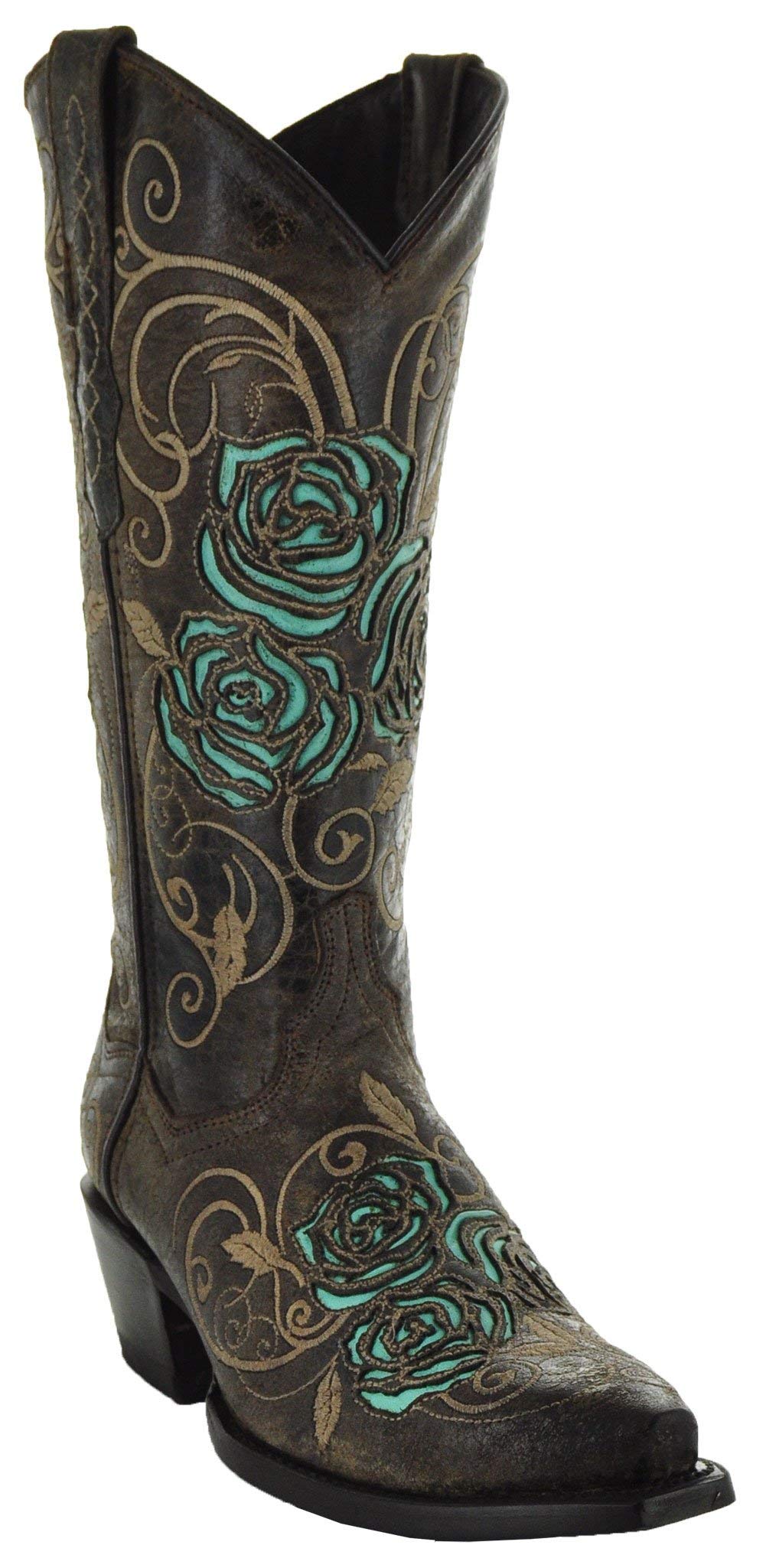 Turquoise Rose Cowgirl Boots for Women - Western Country Style Ankle Boots M50032 | Perfect for Line Dancing, Rodeos & Country Music Festivals