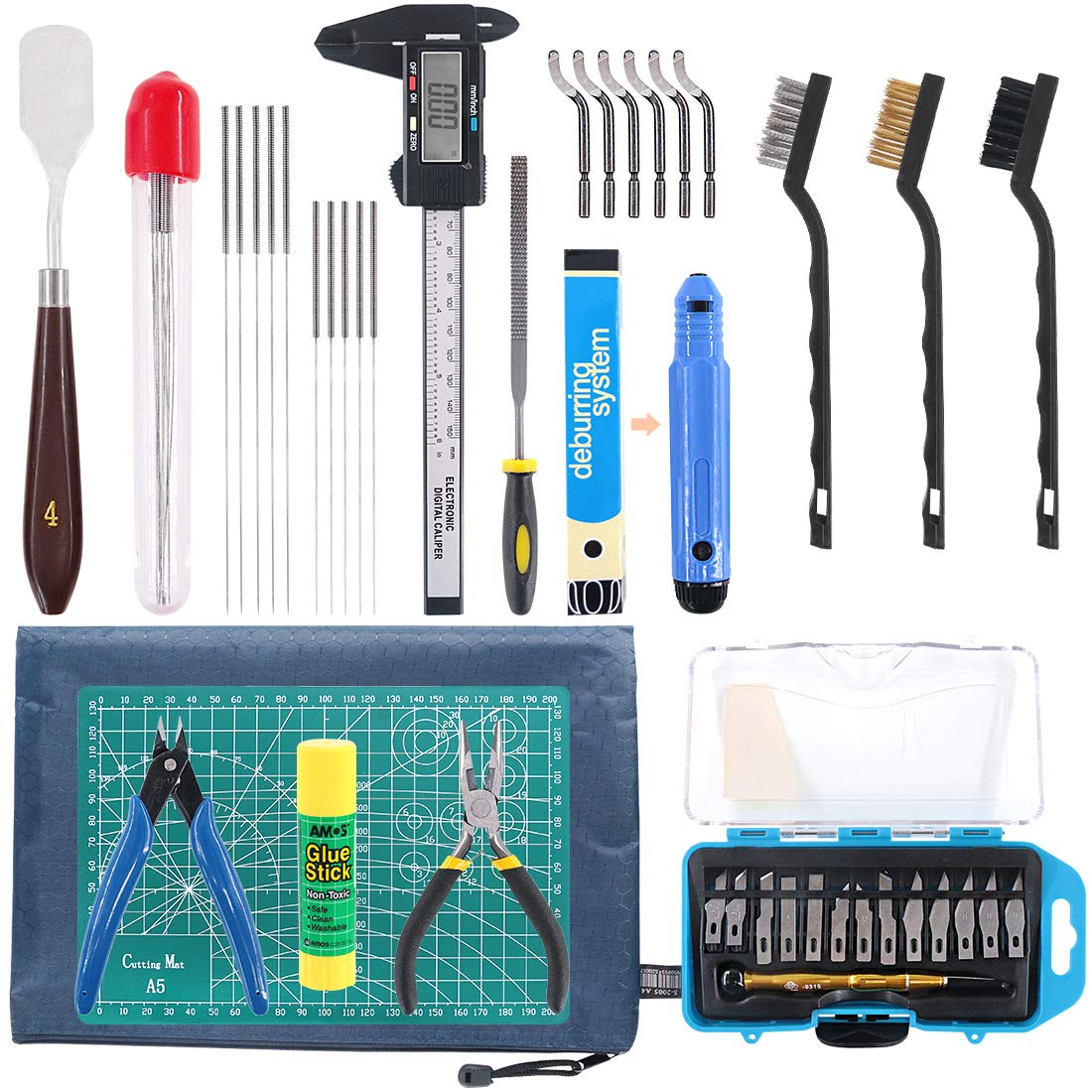 42-Piece 3D Printer Tool Kit with Deburring Tool, Cleaning & Removal Tools - Complete 3D Printing Accessories Set for Post-Processing, Model Finishing & Maintenance - Includes Storage Bag for Workshop & Hobby Use