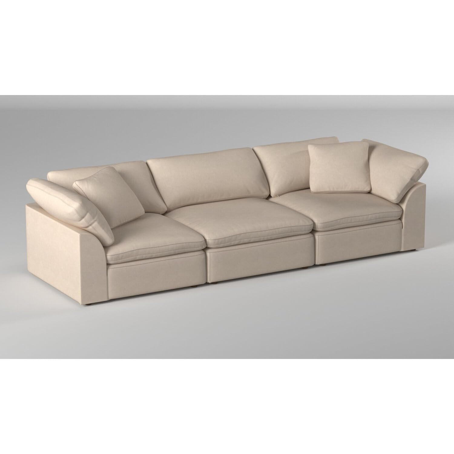 Sunset Trading Puff 3-Piece Fabric Slipcover Modular Sectional Sofa in Tan - Comfortable Living Room Furniture Set for Home Theater & Family Gatherings