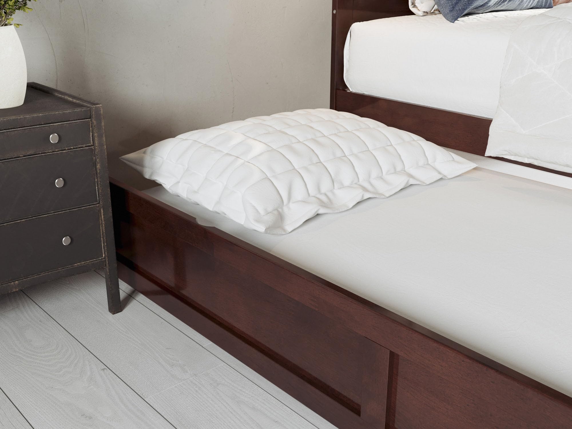 AFI Warren Twin XL Platform Bed with Footboard, Twin XL Trundle & USB Charging - Walnut Finish - Space-Saving Bedroom Solution for Small Rooms, Guest Rooms & Dorm Living