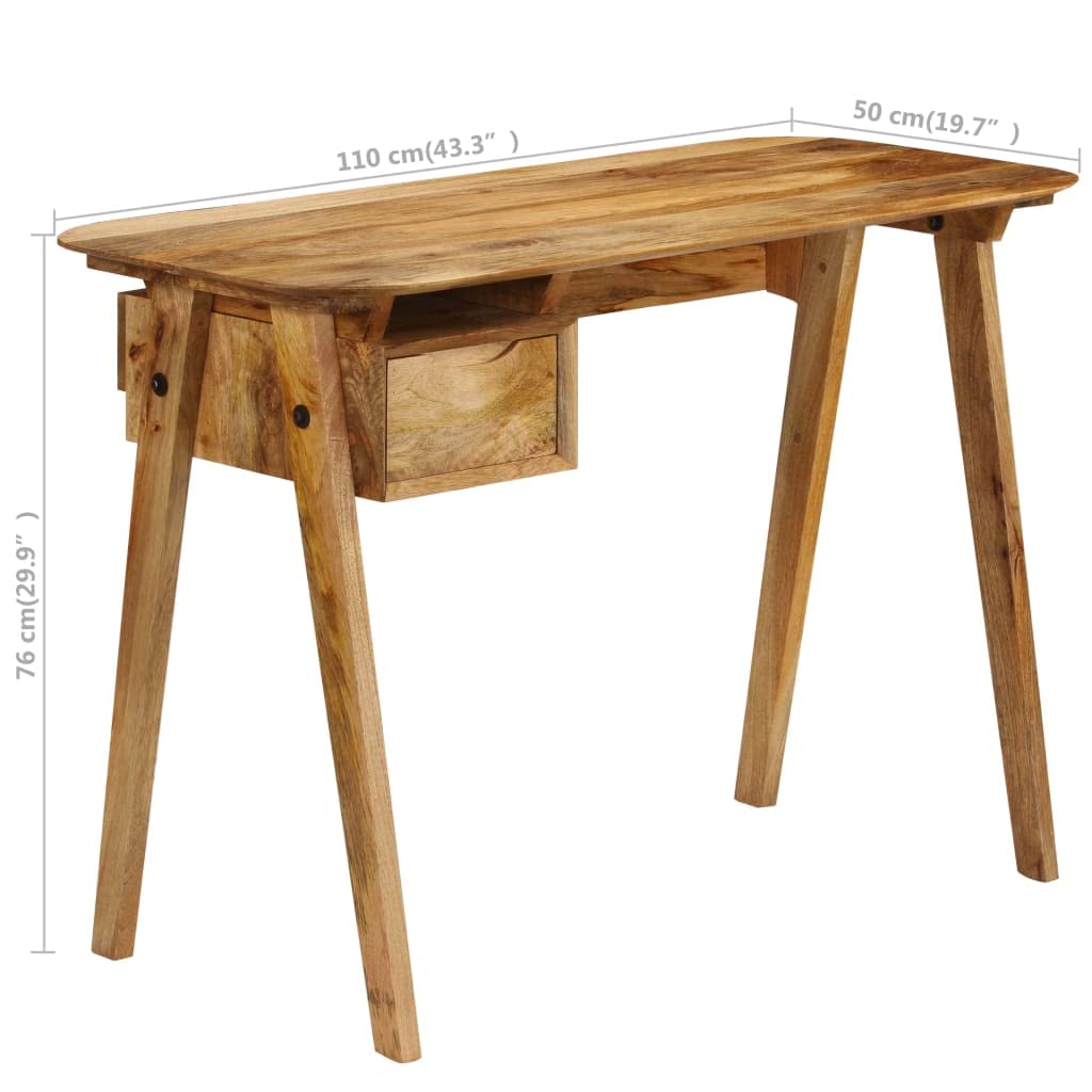 Premium Solid Mango Wood Writing Desk with Drawer - Natural Brown Home Office Furniture with Unique Wood Grain, Spacious Workstation for Study, Remote Work & Creative Projects