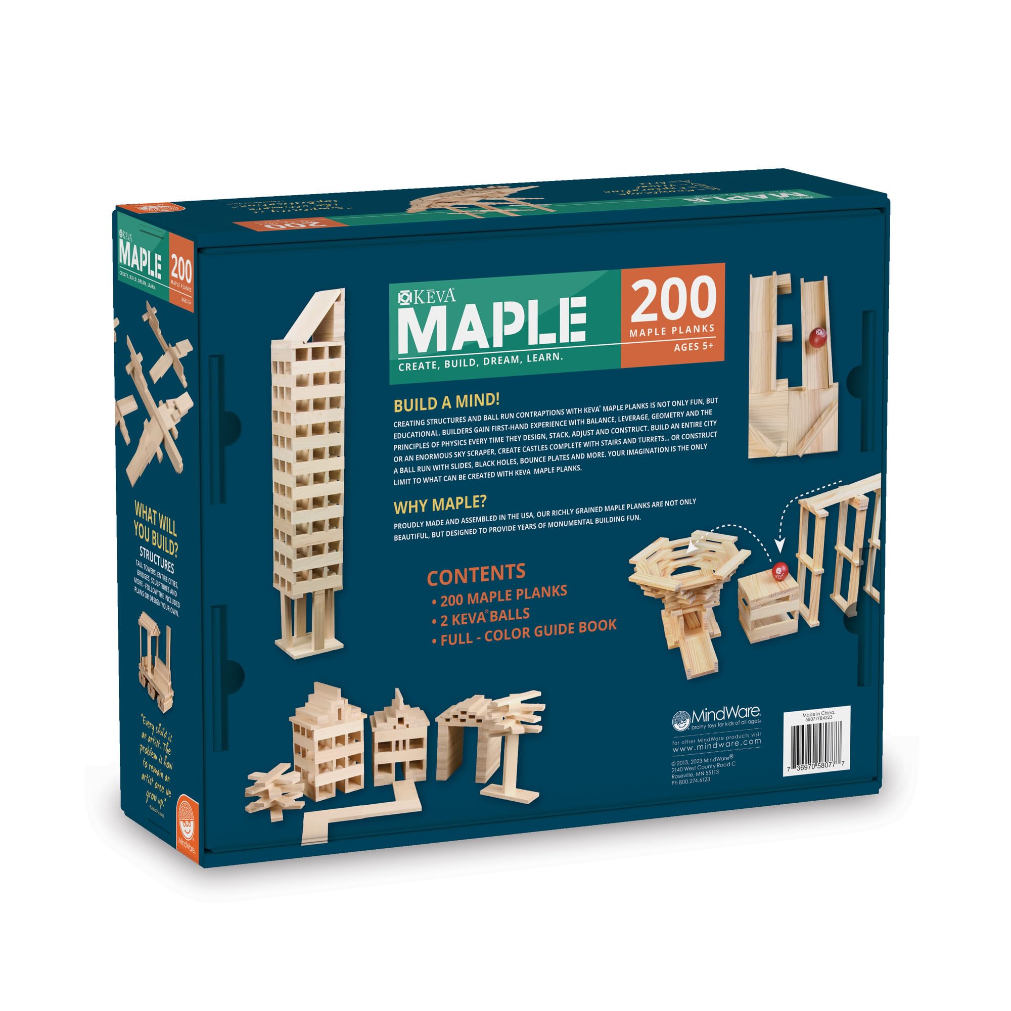 MindWare KEVA Maple 200 Plank Wooden Building Blocks Set - STEM Educational Toys for Kids Ages 6+, Creative 3D Construction Kit for Brain Development & Engineering Skills - Perfect for Classroom, Home Play & Family Game Night