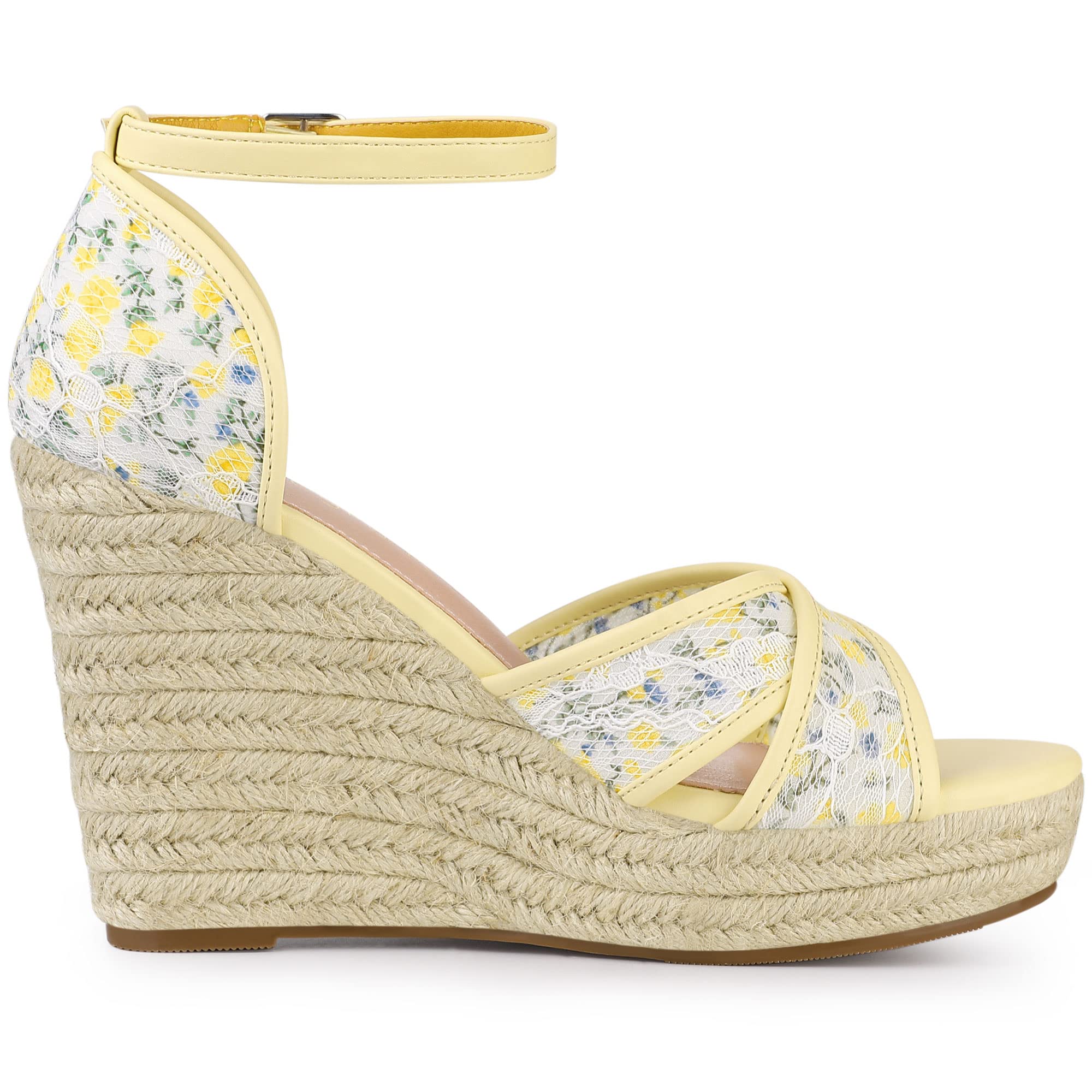 Allegra K Women's Espadrilles Lace Wedge Sandals - Comfortable Summer Casual Shoes for Beach, Vacation & Outdoor Wear