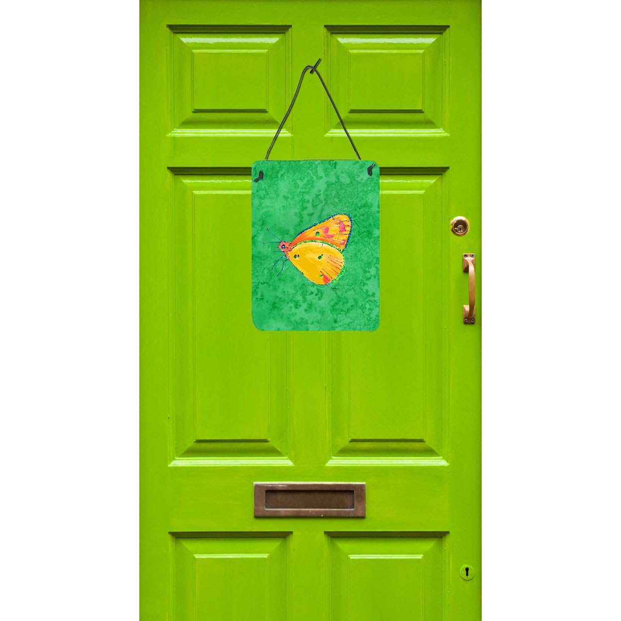 Caroline's Treasures 8861DS1216 Butterfly Orange on Green Metal Wall Art - 12x16 Aluminum Sign for Kitchen, Bar, Bathroom, Front Door & Home Decor | Indoor & Outdoor Use
