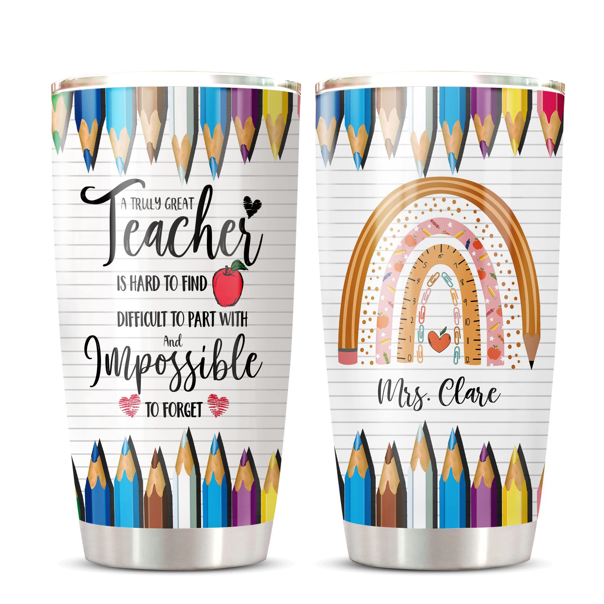 Personalized Teacher Tumbler - Custom Engraved Funny Rainbow Travel Coffee Mug for Women & Men | Insulated Thermos Cup for Hot/Cold Drinks | Great Teacher Appreciation Gift for Classroom, Office & Travel