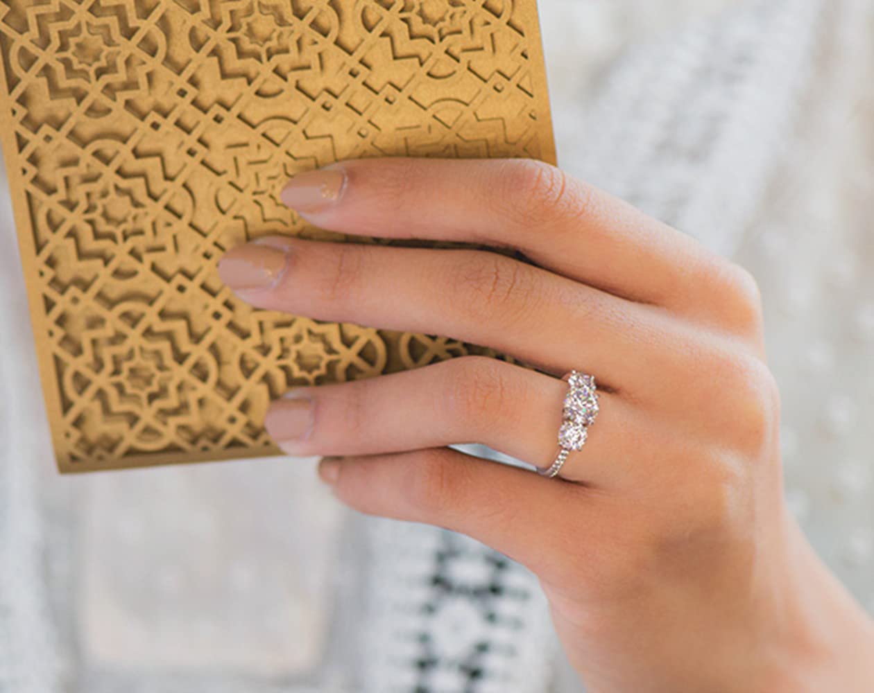 1.50 Carat Moissanite Three Stone Engagement Ring for Women - 10K/14K/18K White Gold or Platinum Plated Silver - Round Cut Wedding & Promise Ring - Size 4-12 - Perfect for Proposals, Anniversaries & Special Occasions