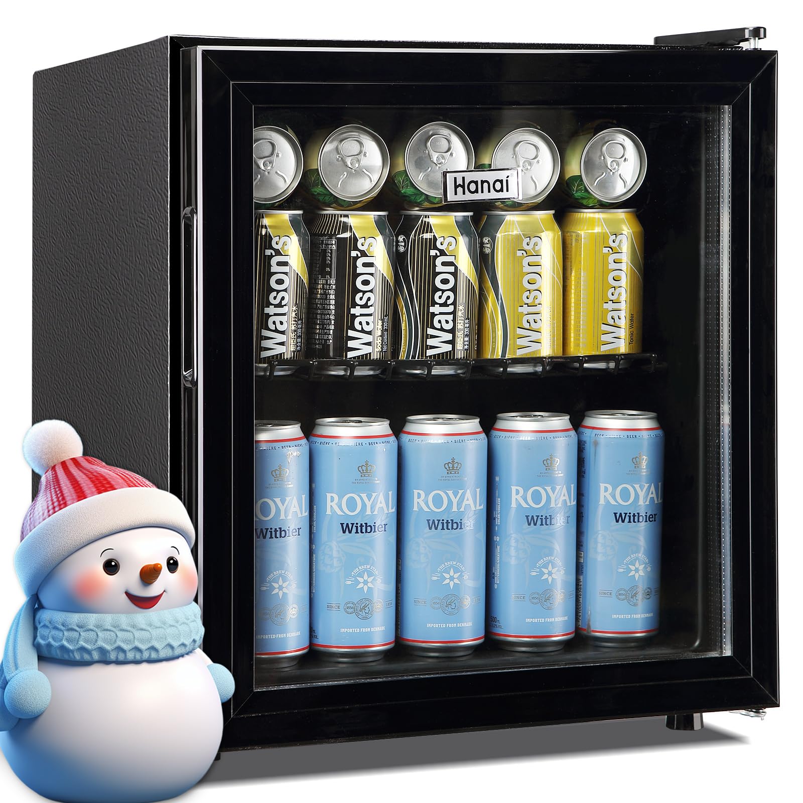 WANAI 60 Can Mini Fridge with Glass Door - Compact Beverage Cooler for Beer, Wine & Juice - Adjustable Shelves & LED Lighting - Perfect for Home, Office, Bar or Dorm Room - Energy Efficient Small Refrigerator for Drinks Storage