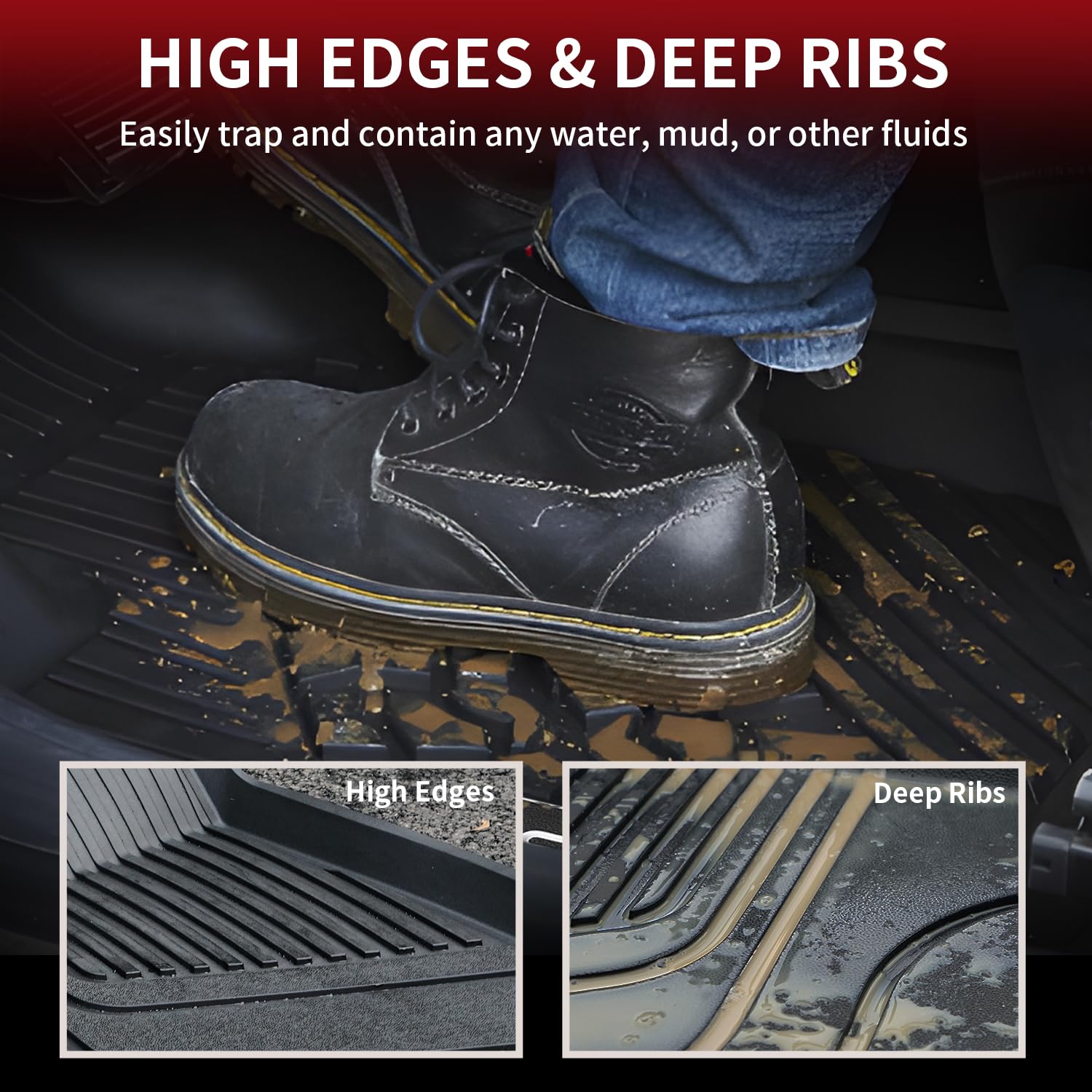 LASFIT Premium Extra Thick All-Weather TPE Floor Mats for Tesla Model 3 (2017-2020) - Custom Fit Front & Rear Row Car Floor Liners - Black - Perfect for Daily Commute, Road Trips & Winter Protection