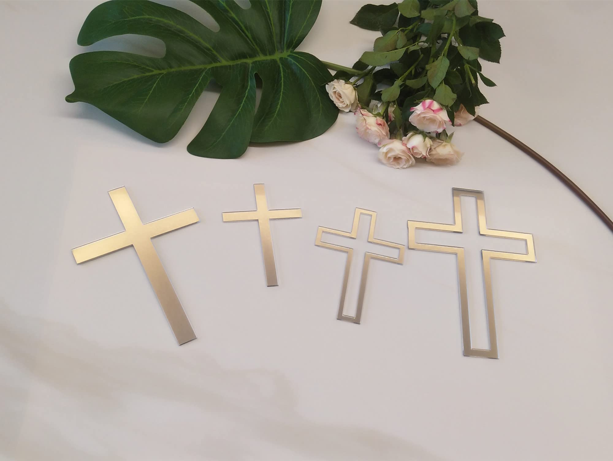 16pcs Acrylic Cross Cake Toppers - Silver Mirror 4'' Cross Cake Decorations for Baptism, Christening, Holy Communion, Easter & Religious Celebrations - Perfect for Wedding, Birthday & Special Occasion Cakes