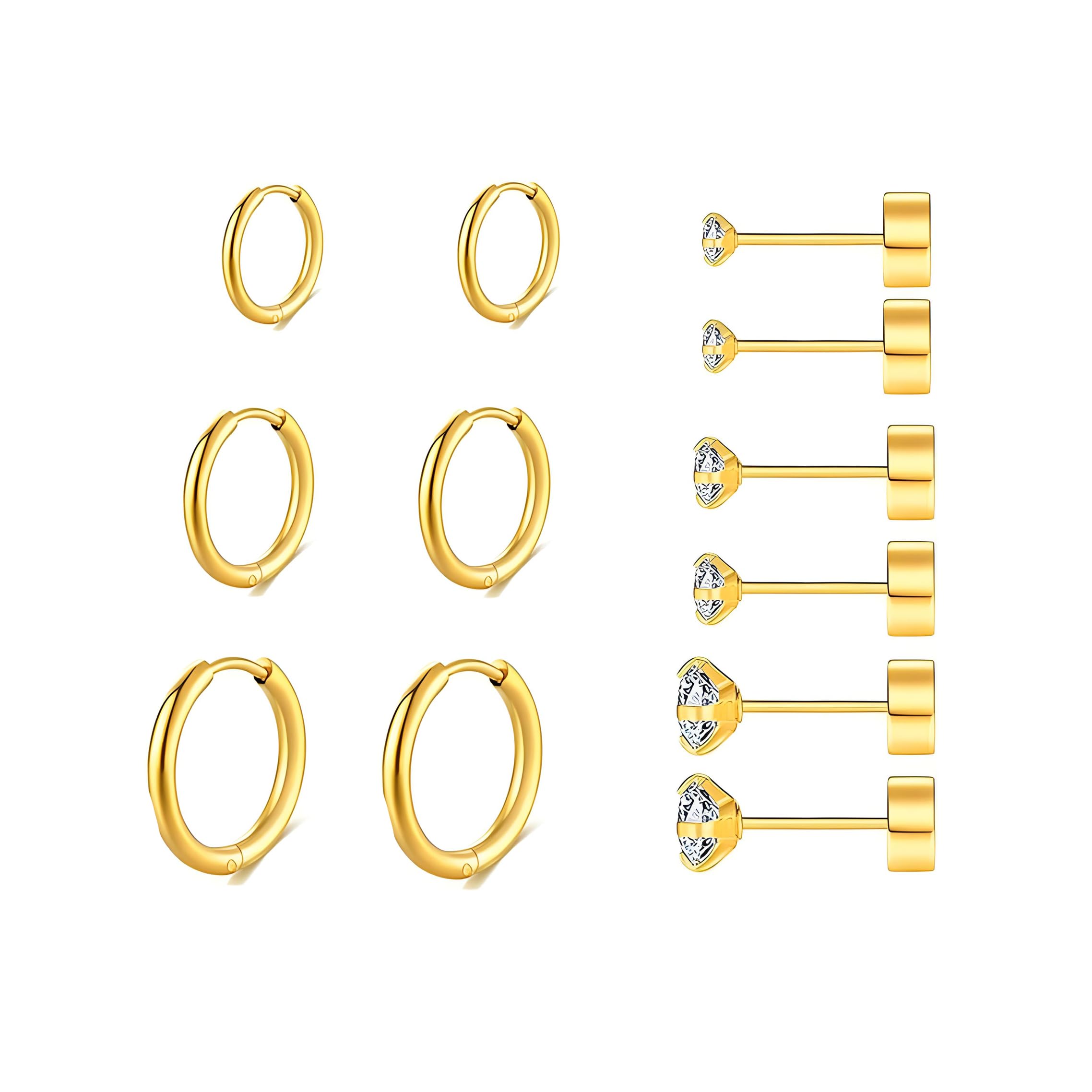 316L Surgical Stainless Steel Hypoallergenic Hoop Earrings Set - Flat Back Stud, Huggie, Cartilage & Helix Earrings for Men & Women | Perfect for Daily Wear, Gifts & Professional Settings
