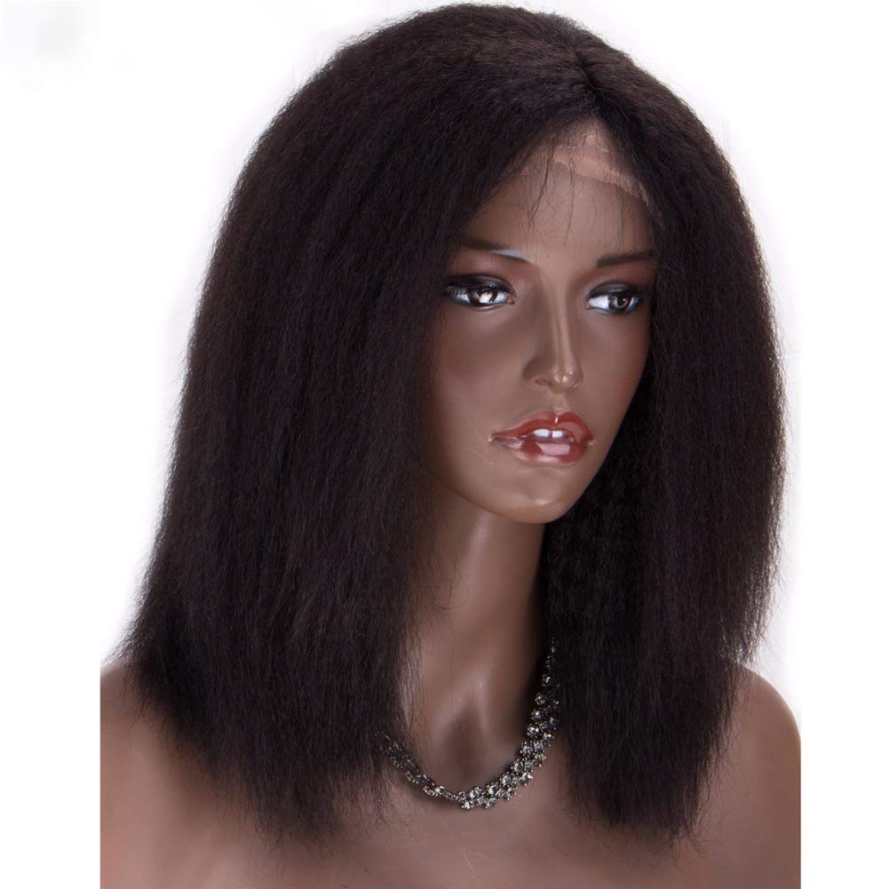 360 Kinky Straight Lace Front Wigs 10A Brazilian Human Hair Wigs for Black Women - Natural Color Short Bob Wigs with Baby Hair (12