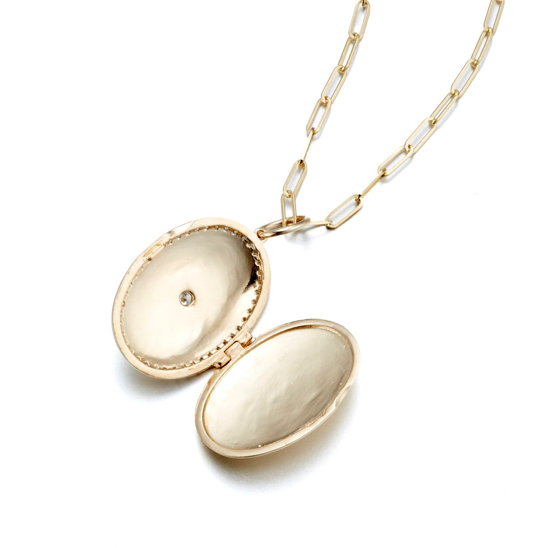 Elegant Brushed Gold & Diamond Locket Necklace for Women - Perfect Gift for Anniversary, Valentine's Day & Special Occasions