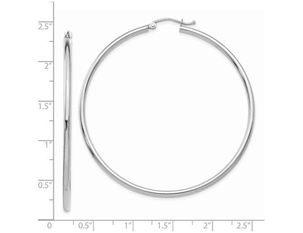 14K White Gold Hoop Earrings for Women - 2 Inch (50mm) Classic Large Round Earrings - Perfect for Everyday Wear, Parties & Special Occasions