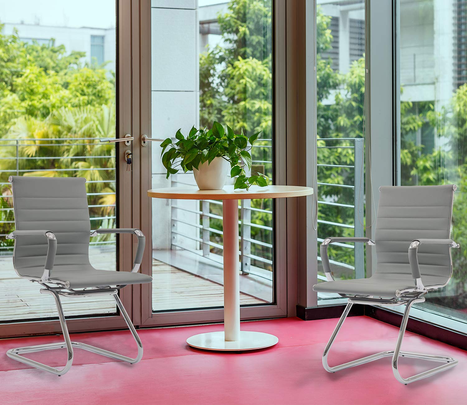Premium Heavy Duty Office Chair - Ergonomic Leather Conference & Guest Chair with Lumbar Support - Set of 2 (Grey) - Ideal for Reception Areas, Meeting Rooms & Home Offices