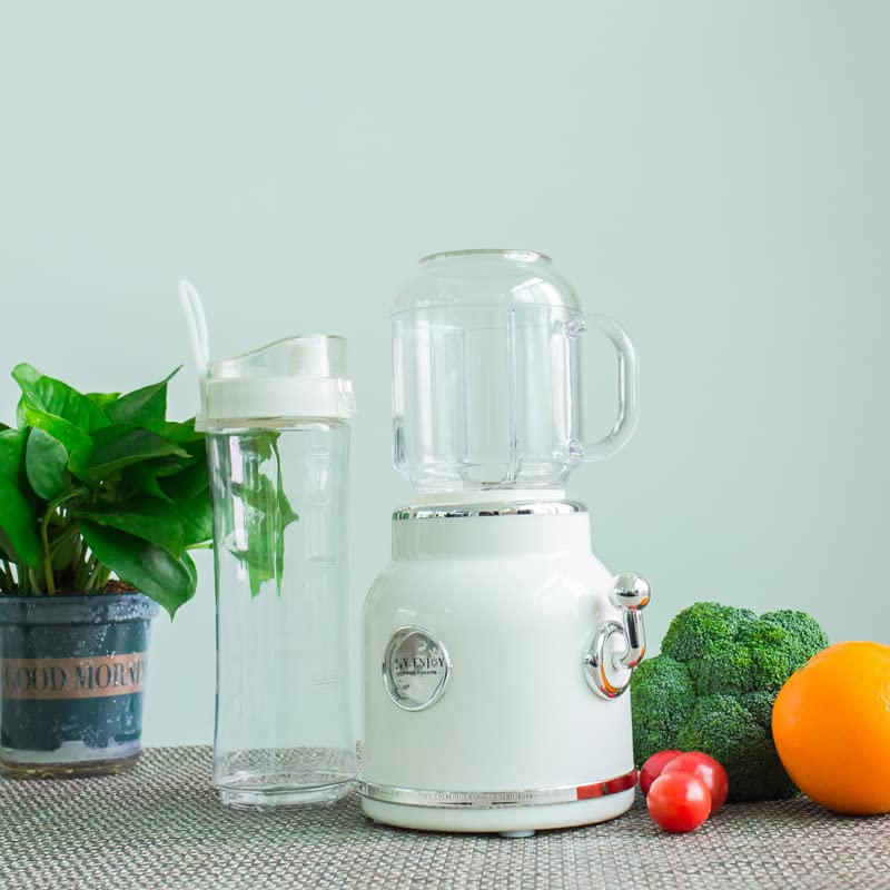 Portable Electric Blender Juicer Cup - 350W Personal Mini Smoothie Maker with Stainless Steel Blades | Retro Shake & Ice Crusher for Countertop | Perfect for Travel, Beach, Office & Gym Workouts (White, US Plug)