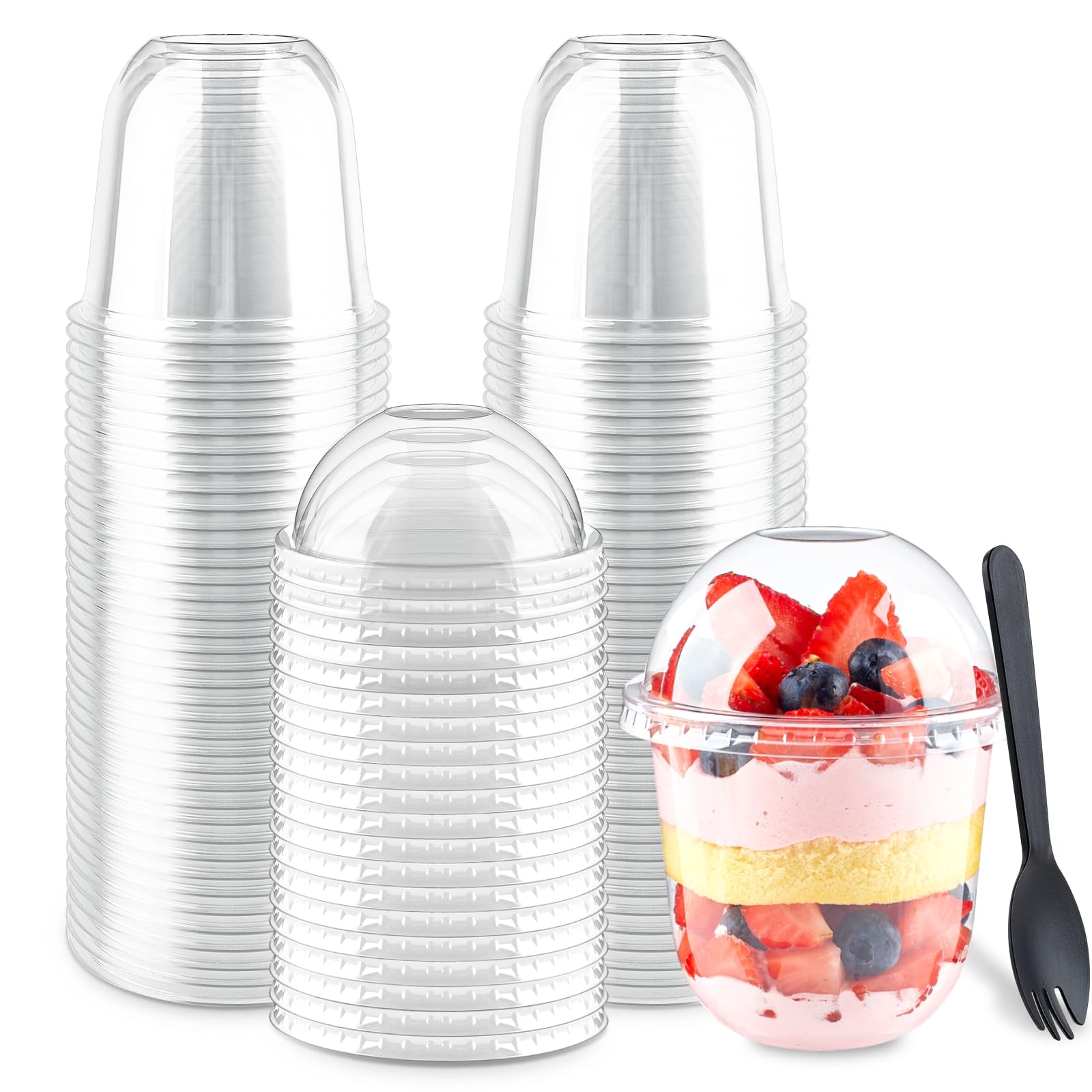 50 Pack 12oz Clear Plastic Dessert Cups with Dome Lids & Sporks - Disposable Parfait Containers for Yogurt, Ice Cream, Pudding, Fruit Salad - Perfect for Parties, Catering & Dessert Shops