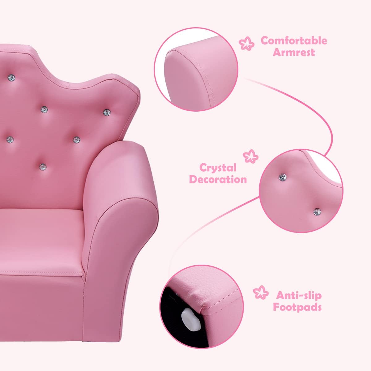 Comfy Toddler Chair with Ottoman - Wooden Frame & PVC Leather Kids Sofa for Girls and Boys - Perfect for Bedroom, Living Room, Playroom & Nursery - Princess Toddler Couch for Reading, TV Time & Relaxation