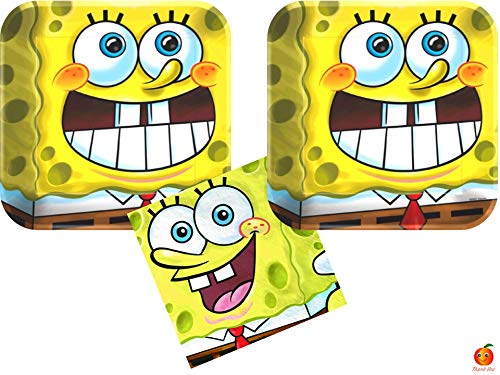 Spongebob Party Supplies Set - 16-Piece Luncheon Plates & Napkins for Birthday Decorations | Perfect for Kids' Birthday Parties & Themed Events