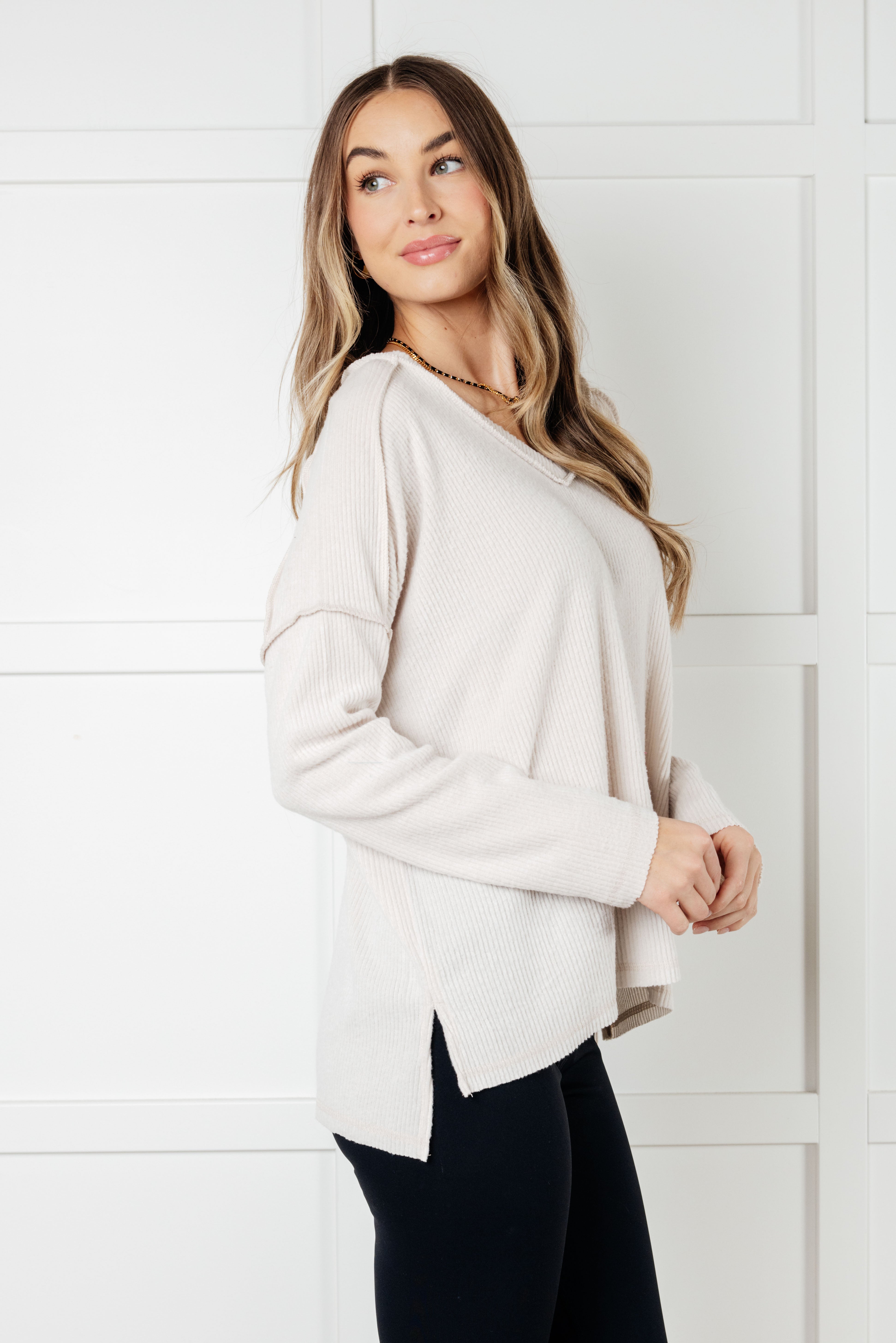 Soft Brushed Hacci Sweater Top in Sand Beige | Cozy Winter Pullover for Women | Perfect for Layering, Office Wear & Casual Outfits