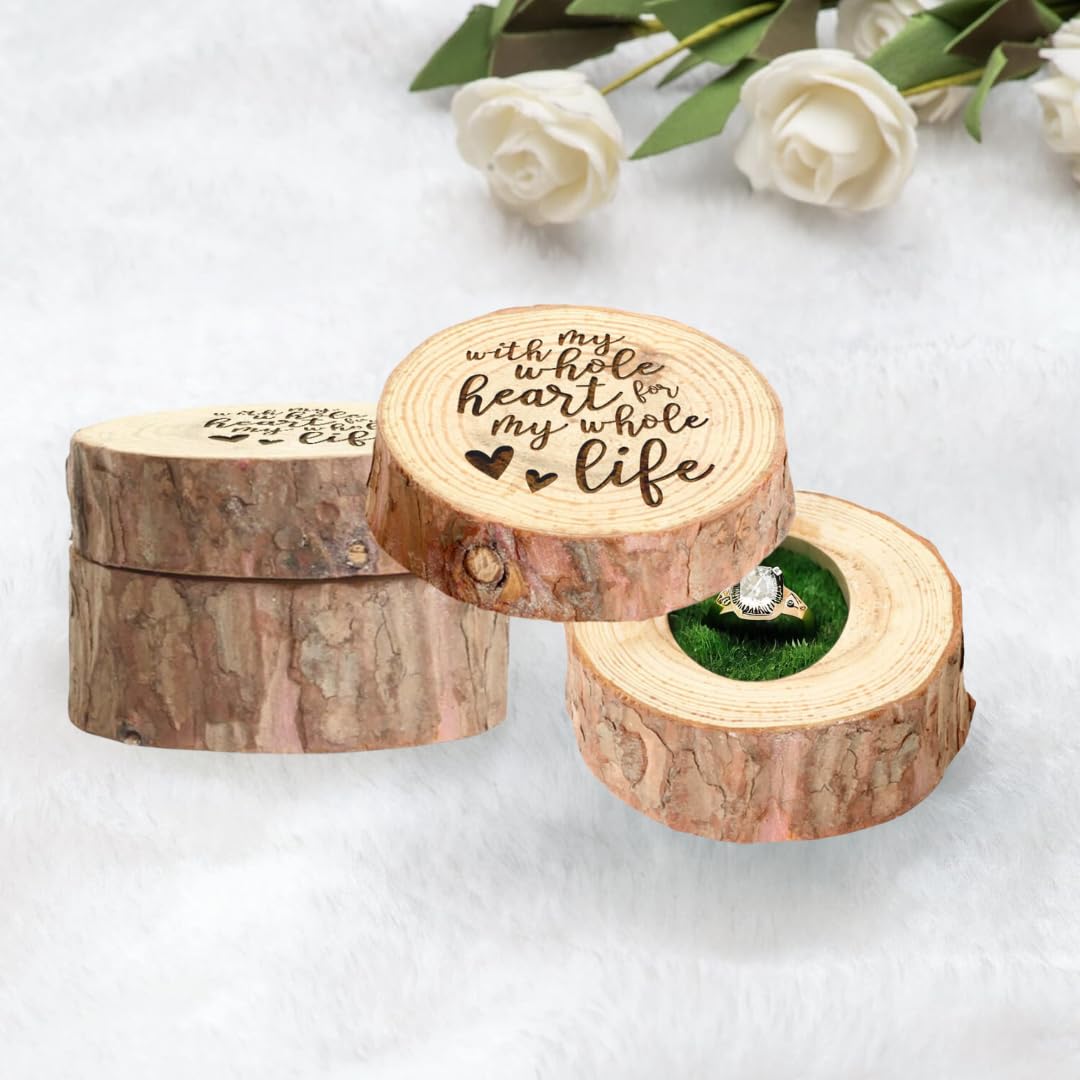 Koyal Wholesale Engraved Oak Wood Ring Box - Premium Real Wood Engagement Jewelry Box with 'With My Whole Heart for My Whole Life' Engraving - Perfect for Wedding Proposals, Anniversary Gifts & Romantic Surprises