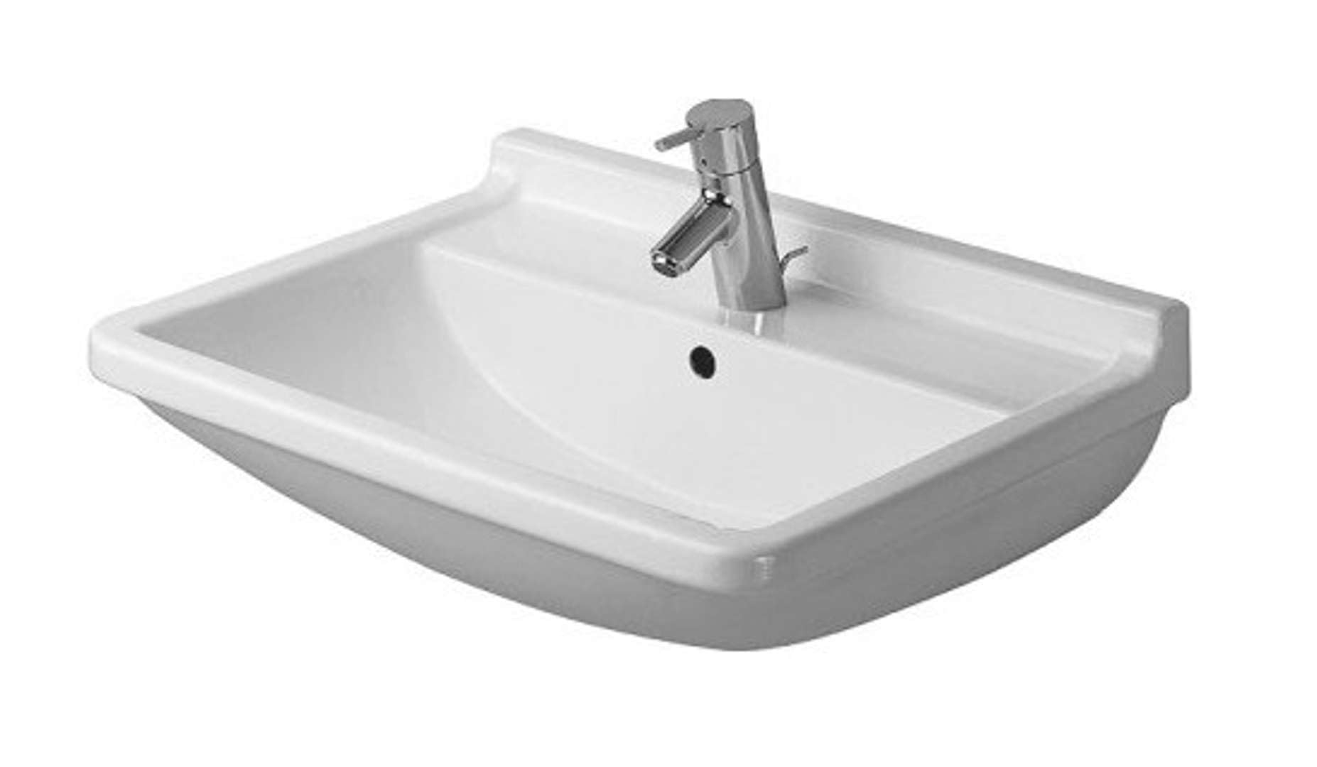 Duravit Starck 3 White Bathroom Sink with Faucet Hole & Overflow - Modern Ceramic Vessel Sink for Bathroom Vanity, Powder Room & Guest Bath Installation