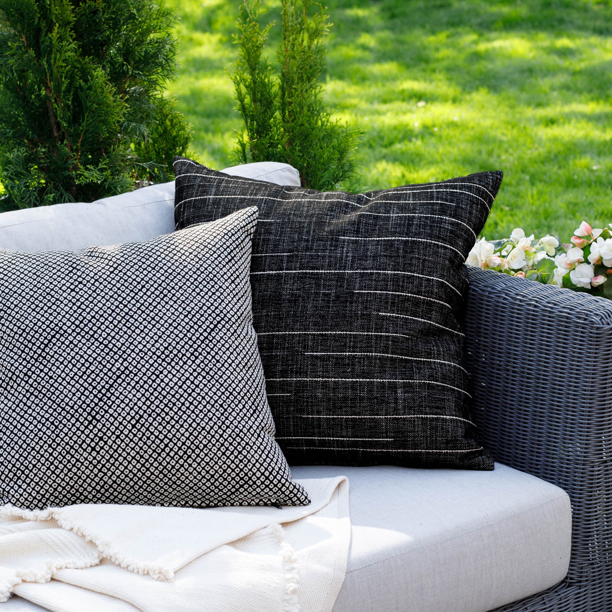 Premium Yuzu 22x22 Outdoor Throw Pillow in Onyx Black - Waterproof & UV Resistant for Patio, Poolside, Garden & Porch Decor