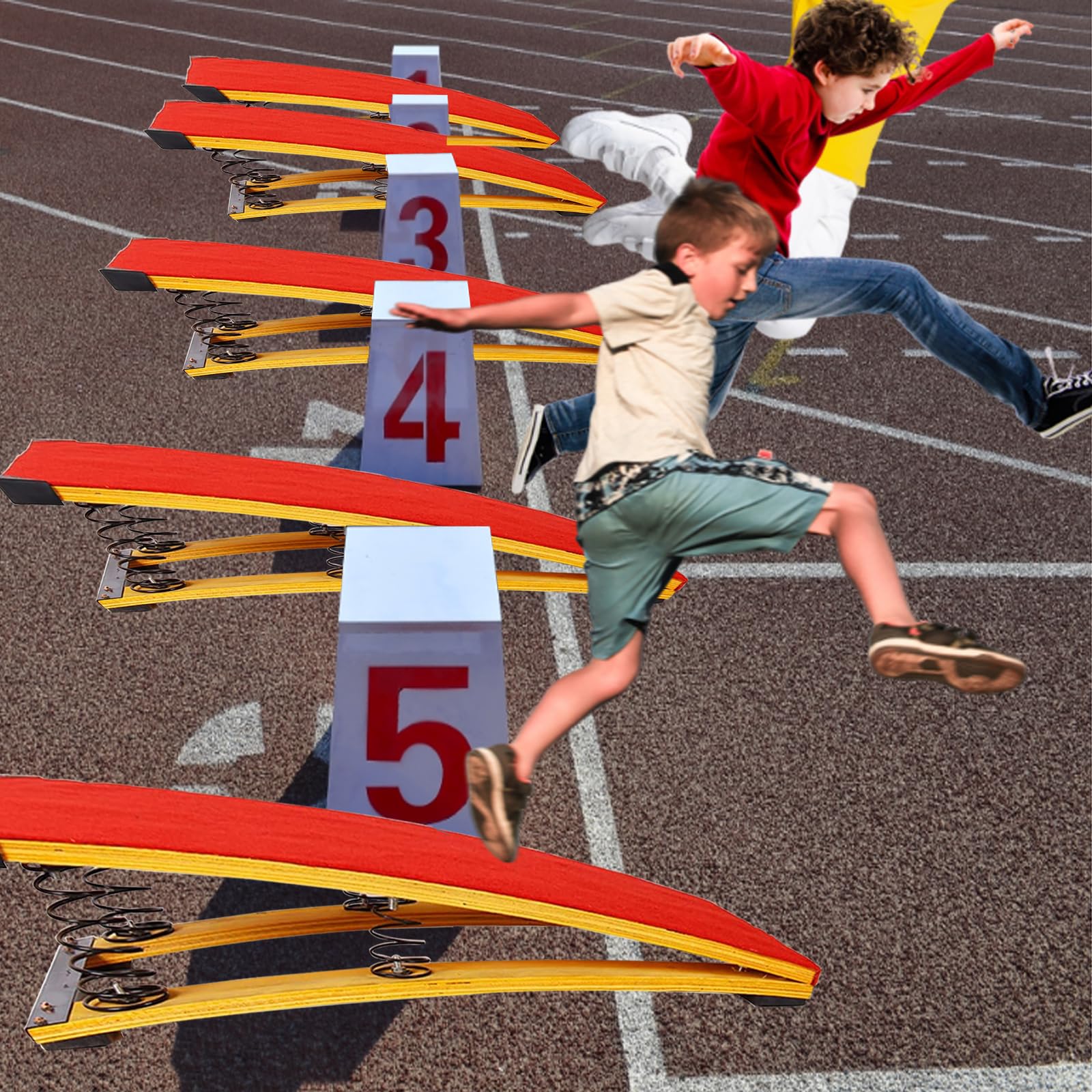 4 Springs Gymnastics Springboard for Kids - Portable Curved Vaulting Training Board with Hardwood Base - Home & Gym Fitness Equipment for Gymnastics, Athletics & Play - Perfect for Backyard Practice, School PE Classes & Indoor Training