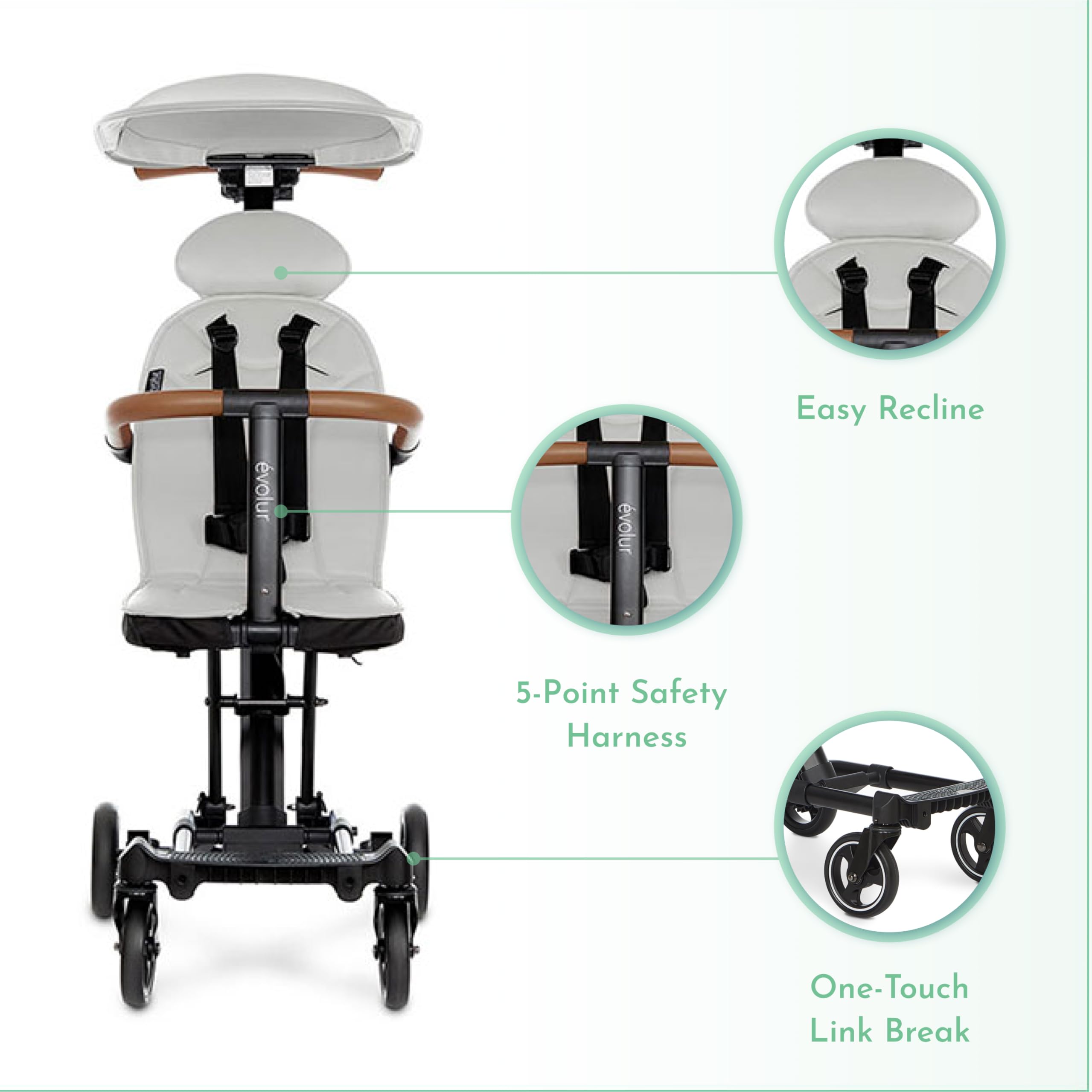 Evolur Cruise Rider Lightweight Compact Fold Travel Stroller with Canopy - Easy to Carry Umbrella Stroller for Toddlers, Perfect for Air Travel, Shopping & Daily Walks (Koala Gray)