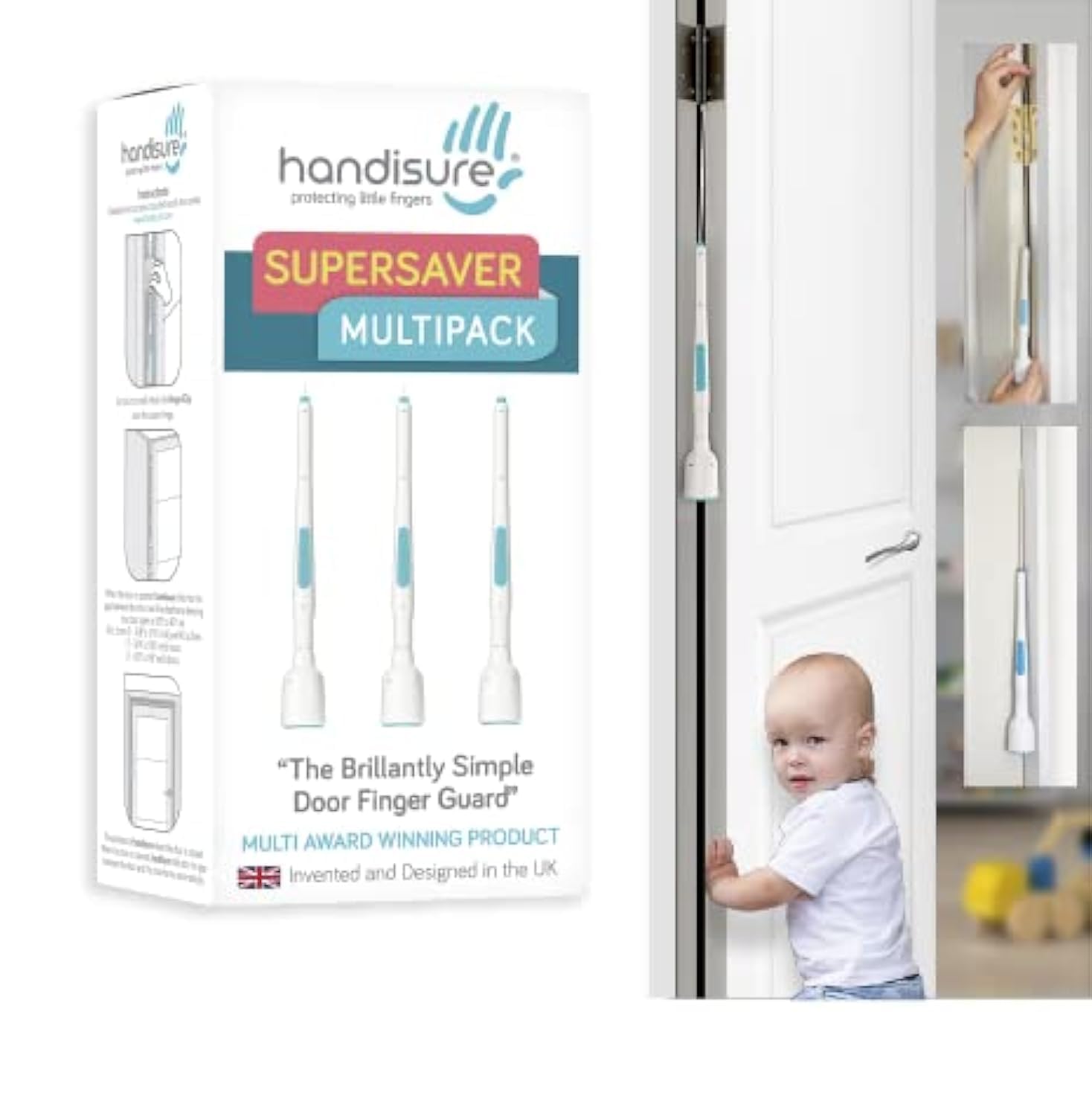 3-in-1 Child Safety Door Pinch Guard - Automatic Hinge & Lock Side Protector | Award-Winning Baby Proof Door Stopper | Easy Installation Finger Protection for Kids | Perfect for Nursery, Bedroom & Playroom Safety