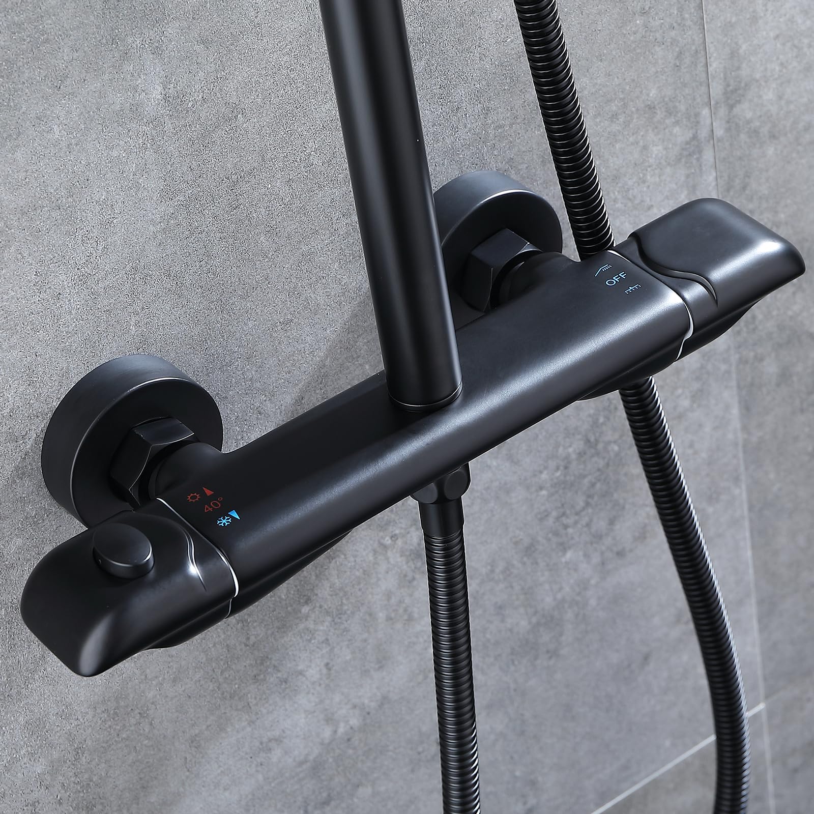 Premium Matte Black Exposed Shower System with Thermostatic Brass Valve - Adjustable 10