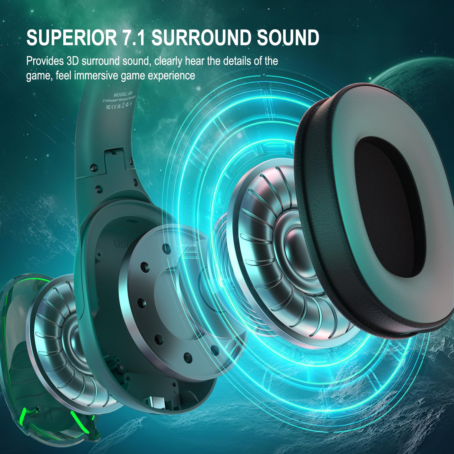 PHOINIKAS Wireless Gaming Headset with Dual-Chips Bluetooth 5.3 for PC/PS4/PS5/Switch/Mobile/Laptop, 2.4Ghz USB Dongle, Noise Cancelling Mic, 30H Battery Life, RGB Lights - Perfect for Gaming, Streaming & Online Meetings