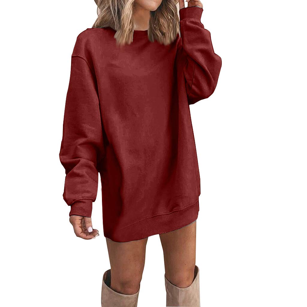 Women's Casual Long Sleeve Round Neck Midi Dress - Spring Formal Office Wear for Teens & Young Adults | Perfect for Work, Dating & Special Occasions